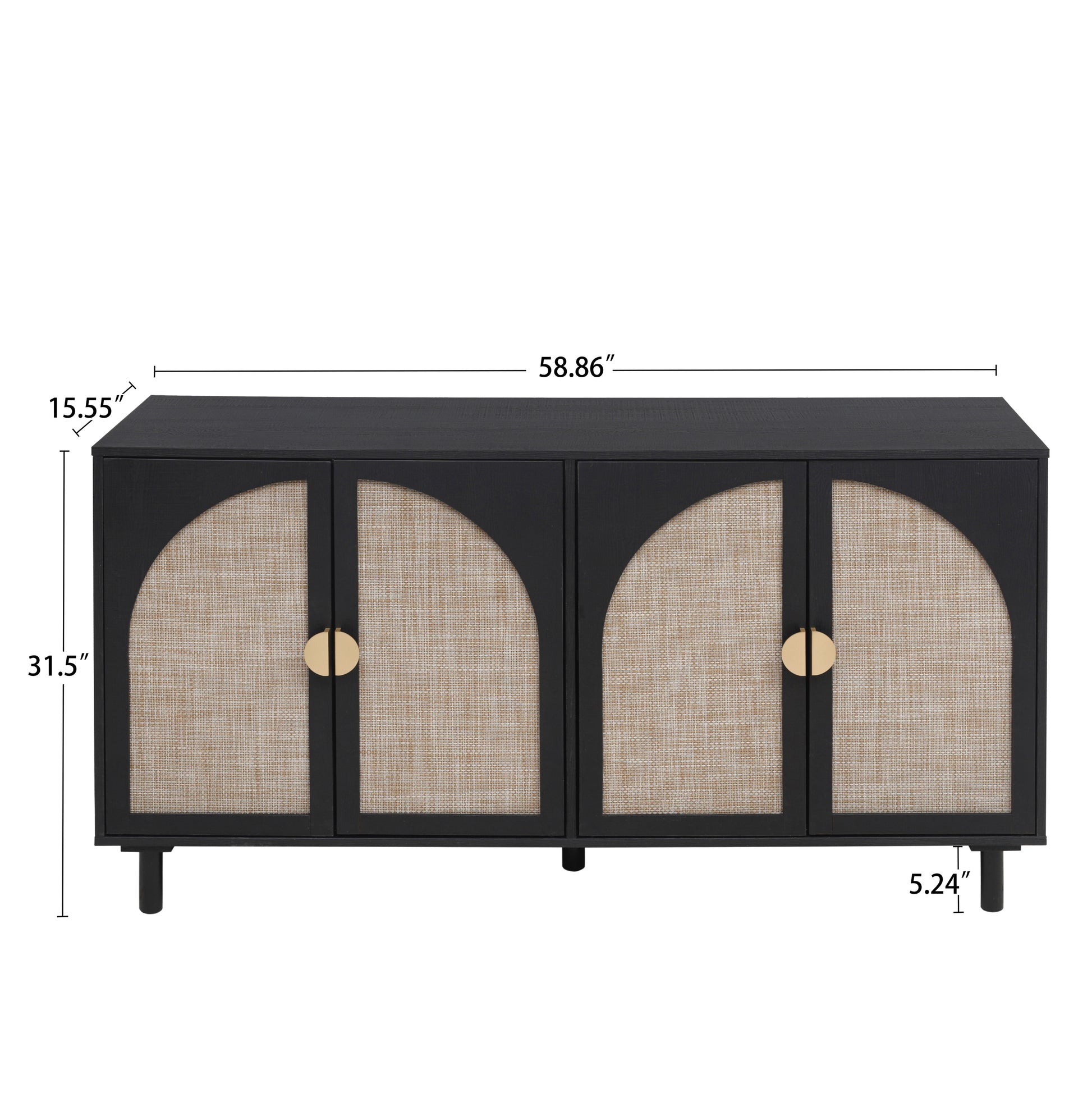 Rune Mid-Century Modern Cabinet with Rattan Doors, Black