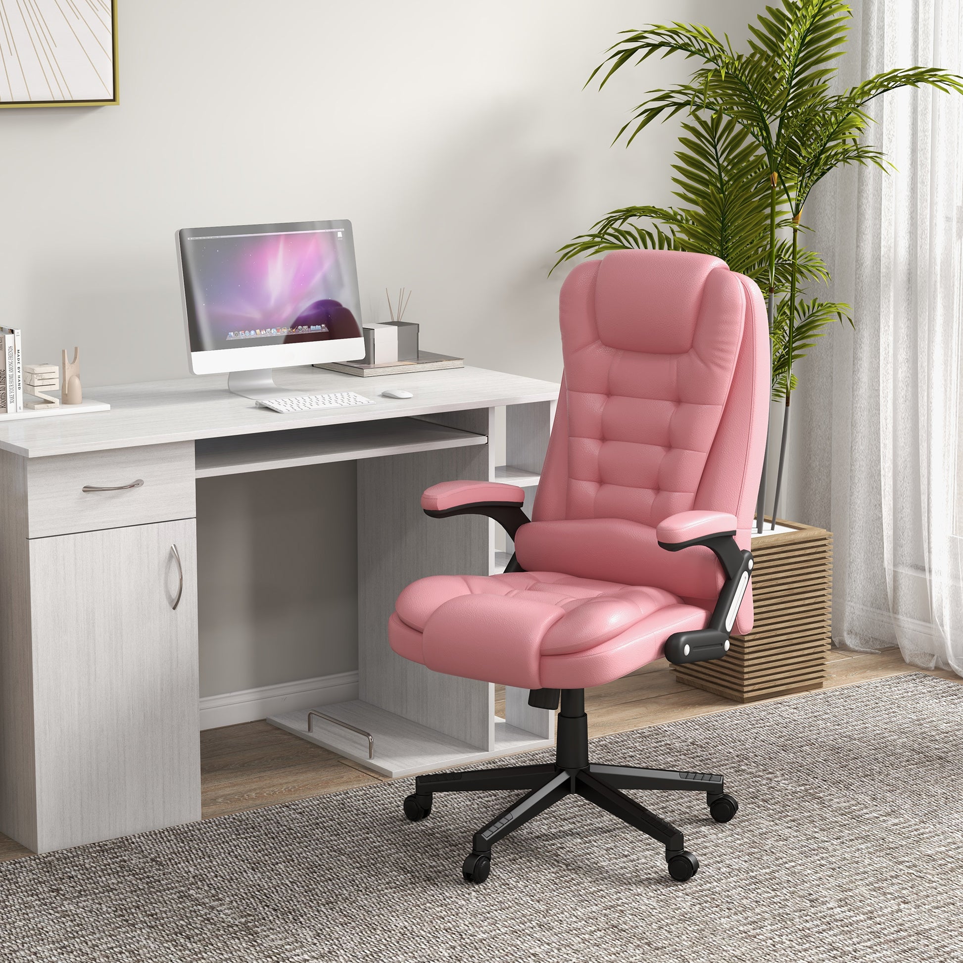 Parisa High Back PU Leather Executive Office Chair with Head & Massage, Pink