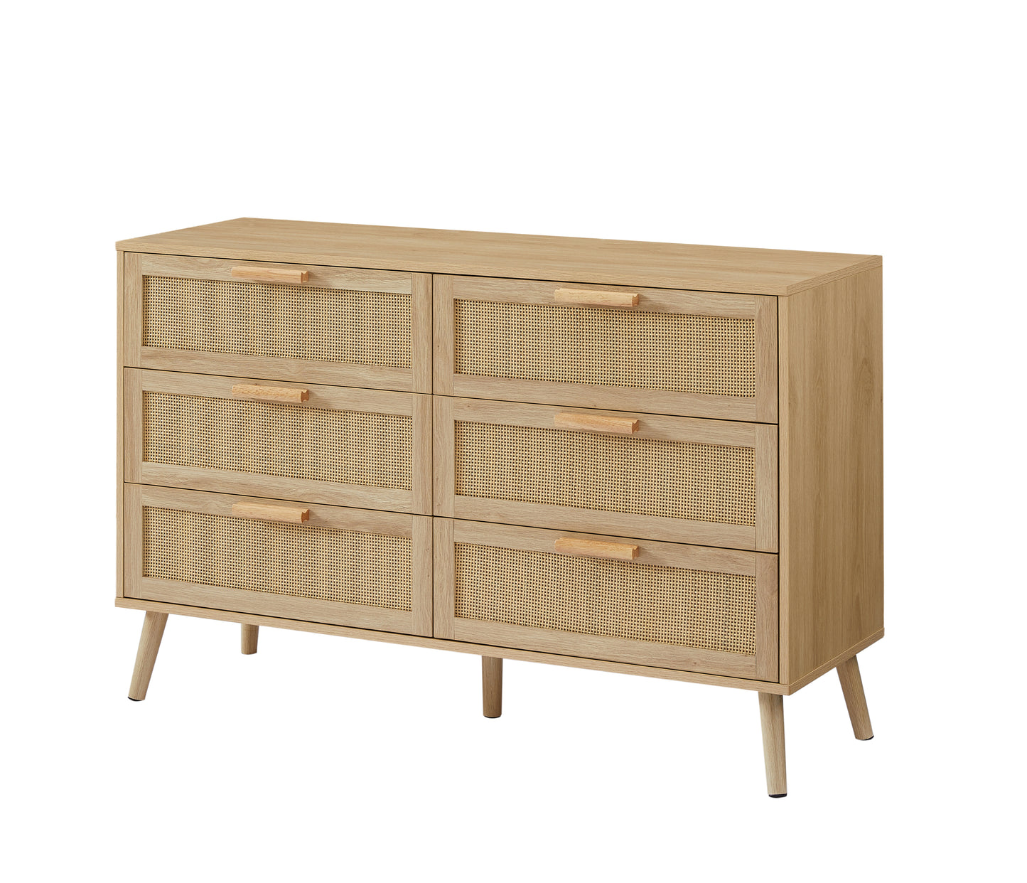 Bart Mid-Century Modern 6-Drawer Dresser with Rattan Drawers