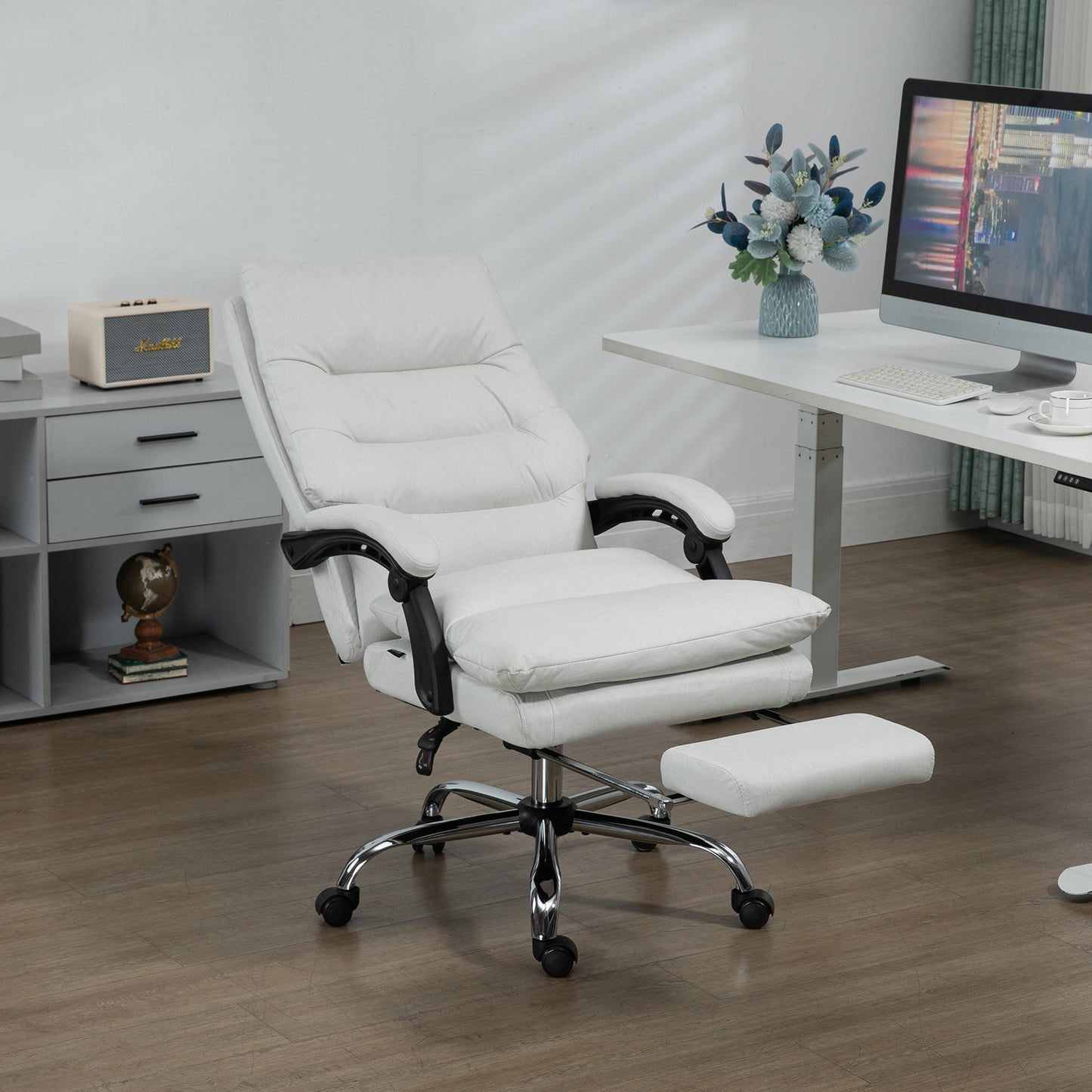 Quinby Cream White Upholstered Office Chair