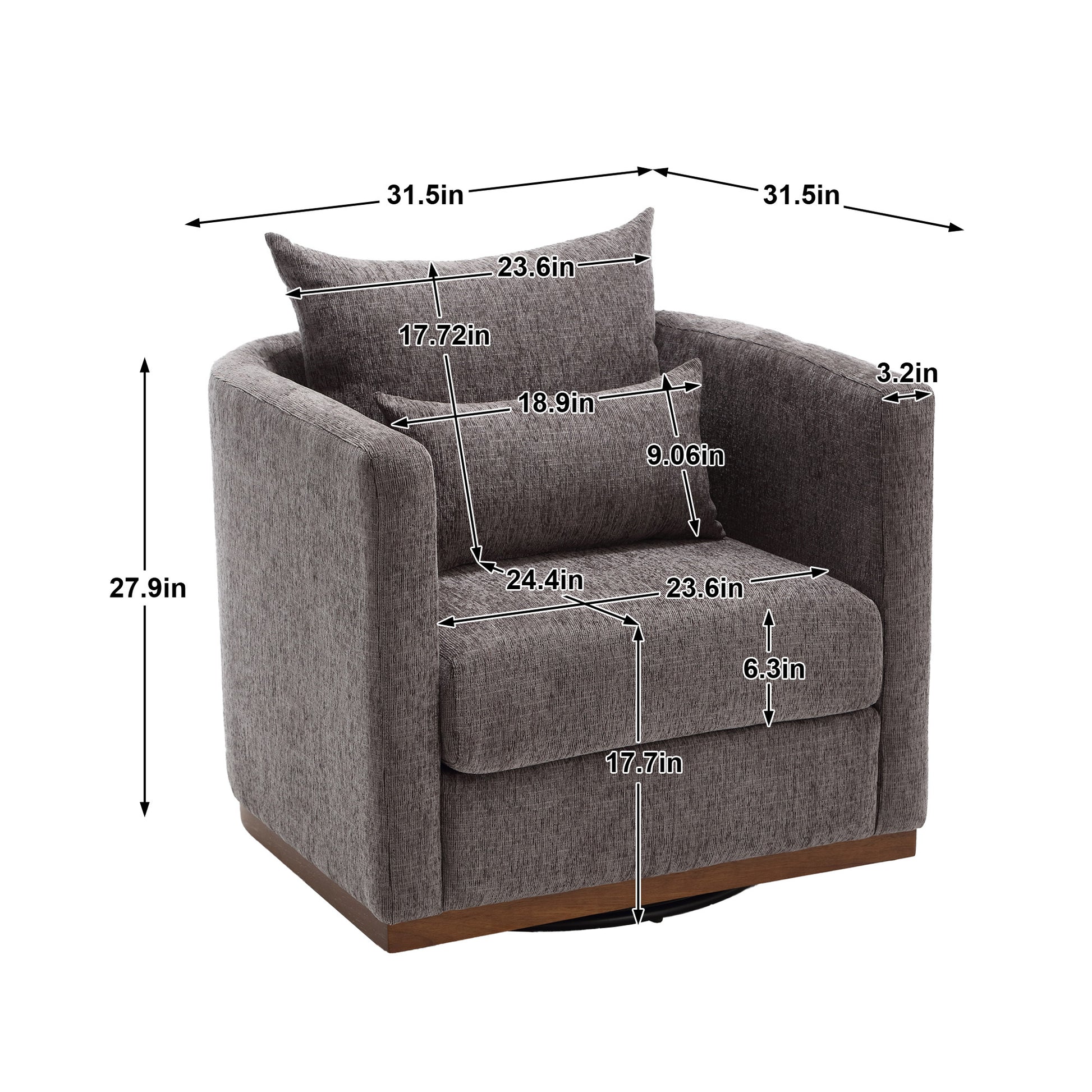 Coolmore Ultimate Comfort 360° Swivel Dark Gray Chenille Barrel Chair for Any Space