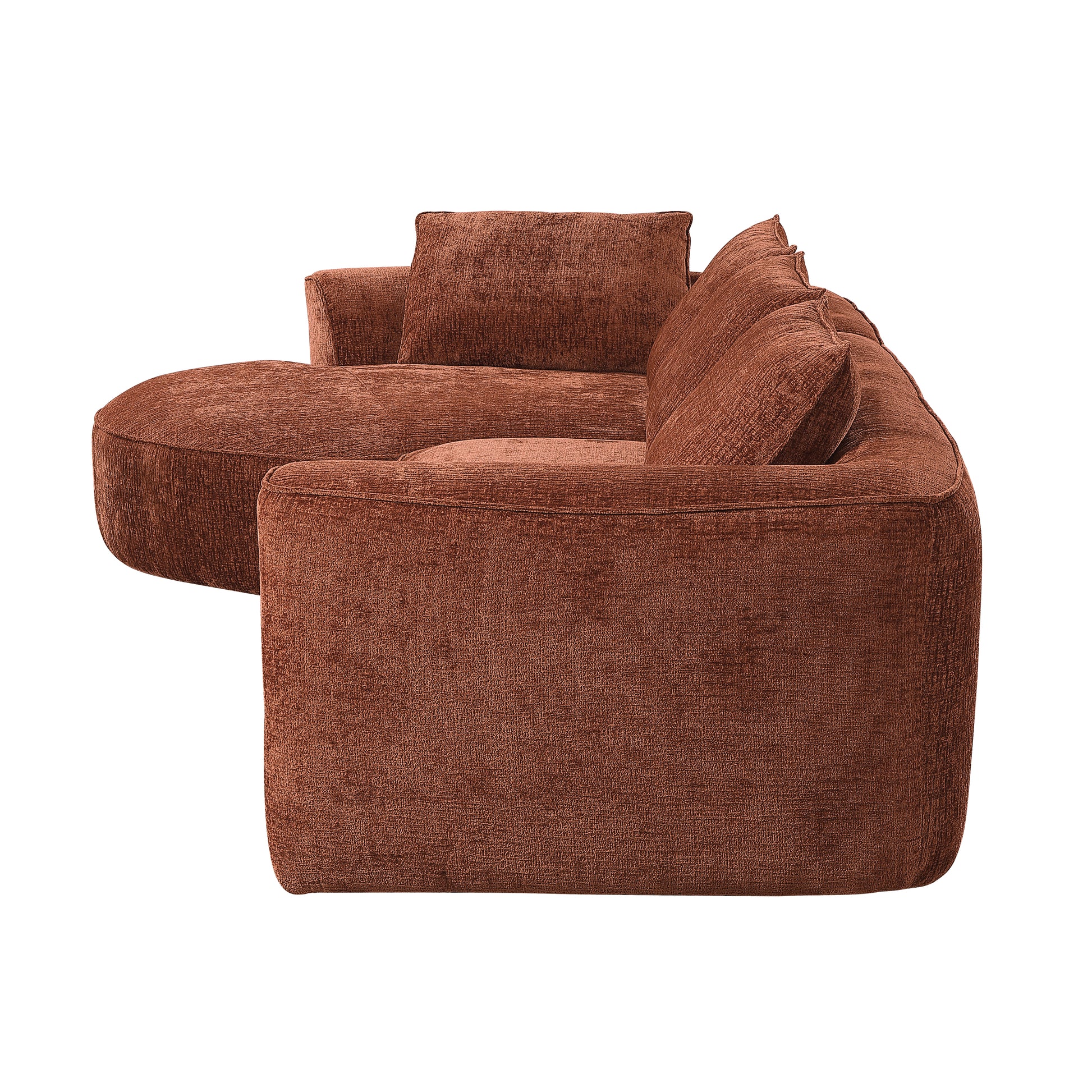 Aceso Rust Brown Chenille Sectional Sofa with 4 Toss Pillows