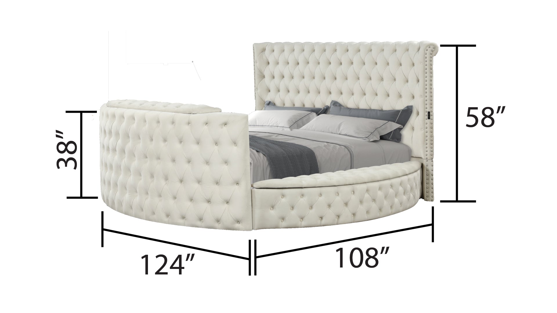 Maya Modern Style Crystal Tufted King Bed Made with wood in Cream