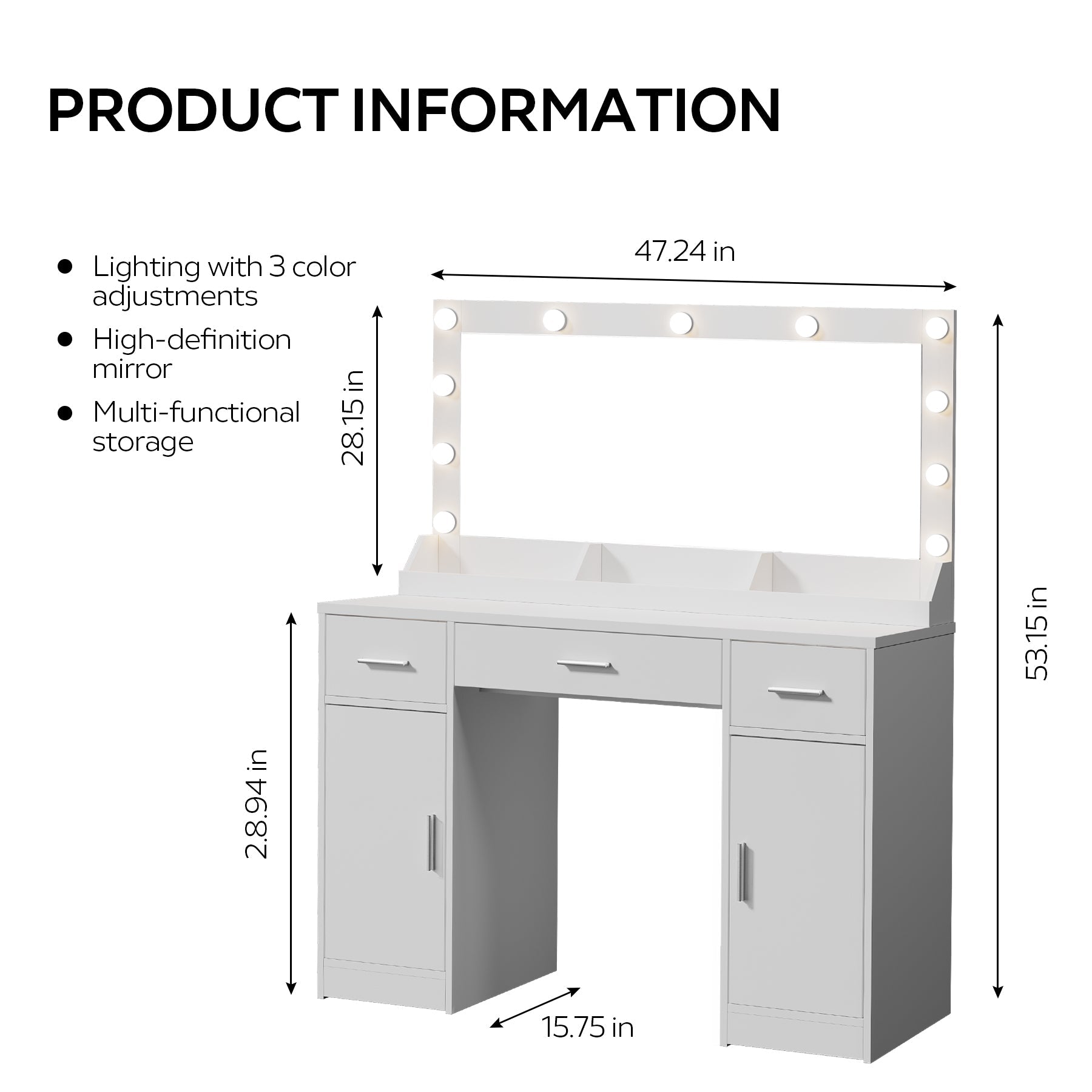 Freya Contemporary Bedroom Vanity, White