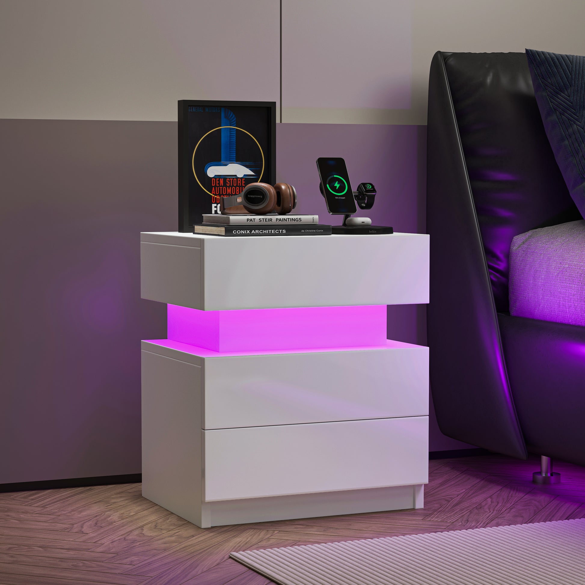 Aspen Modern White Nightstand with Led Lights