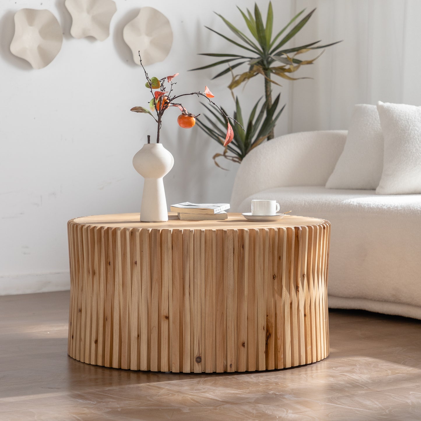 Ripley Round Vertical Relief Coffee Table, Natural