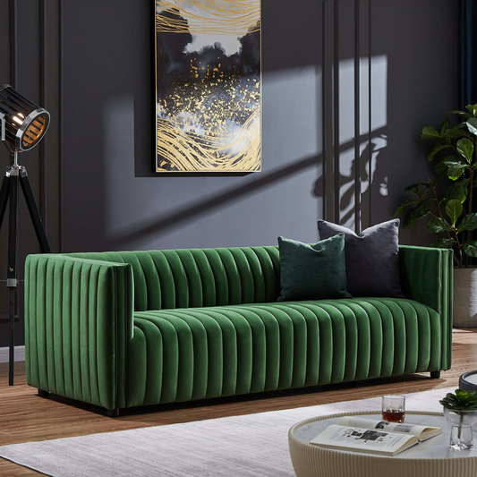 Dominic Modern Channel Tufted Velvet Sofa, Green