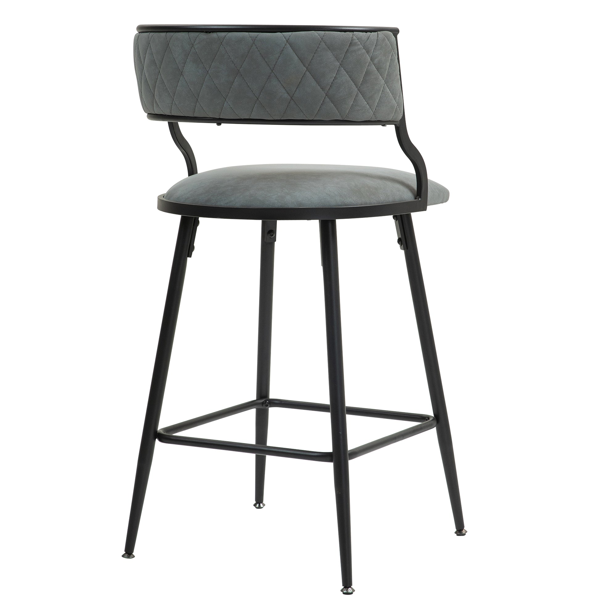 Contemporary 26'' Grey Faux Leather Counter Height Bar Stools with Black Powder-Coated Base and Footrest Set of 2 Grey