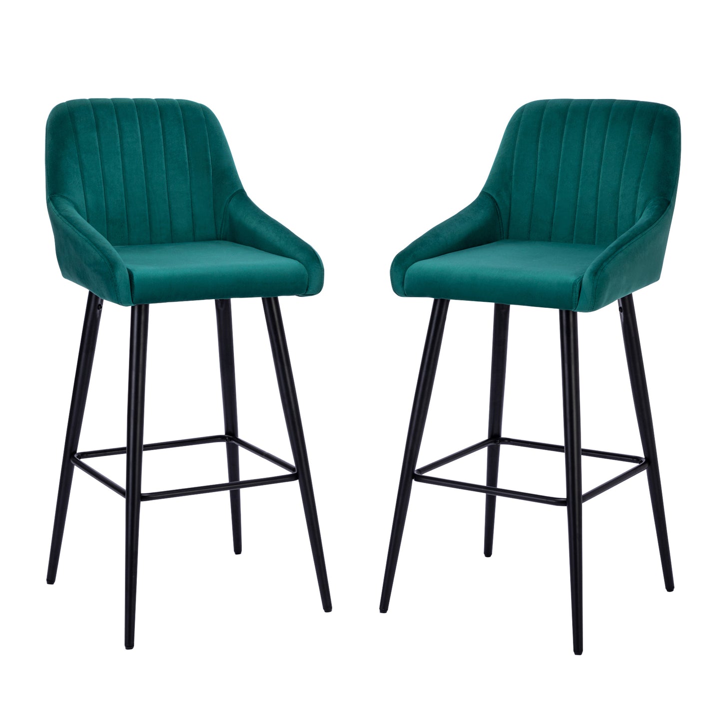 Baily Elegant Velvet Bar Stools with Black Legs Set of 2 , Green