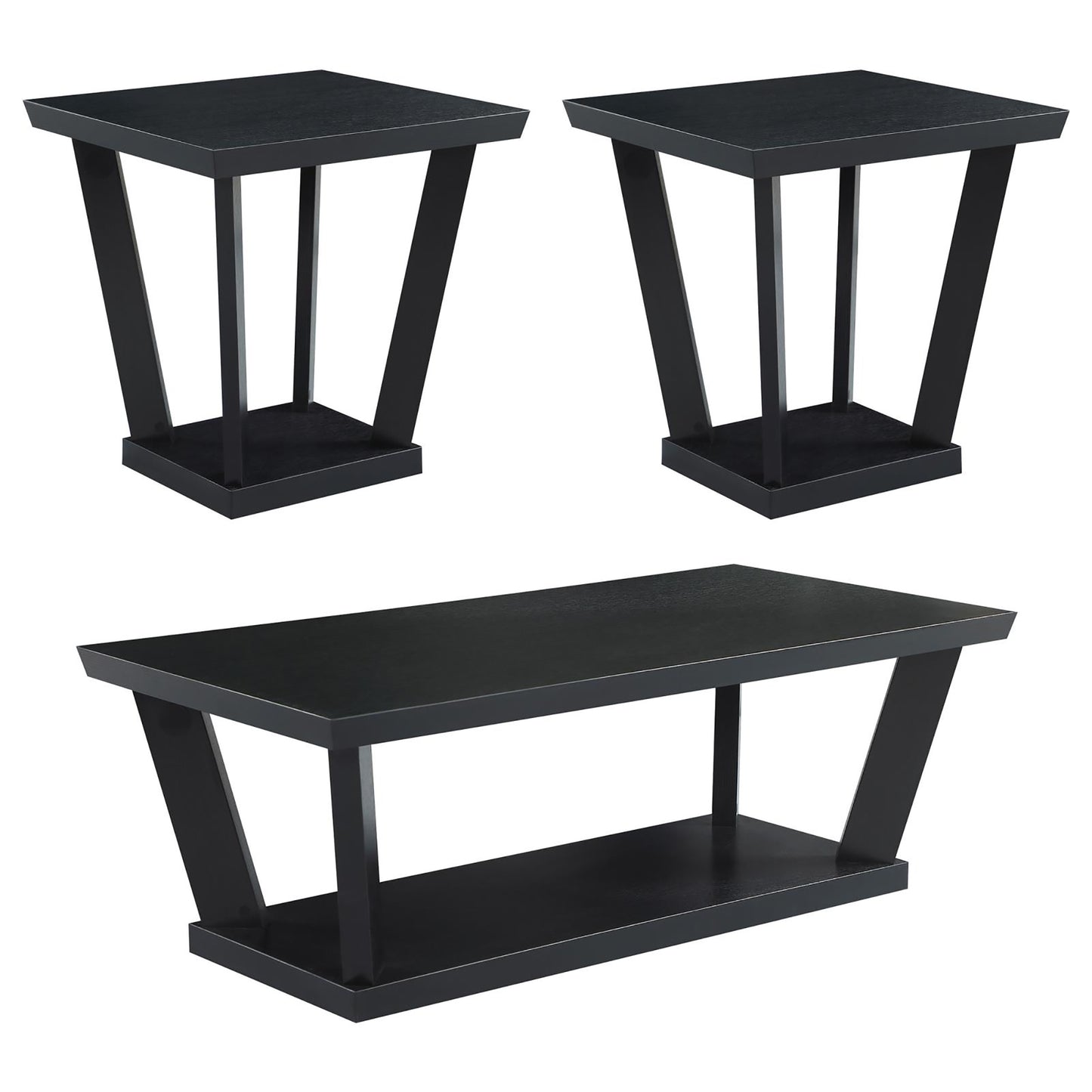 Black 3-piece Occasional Set with Bottom Shelf