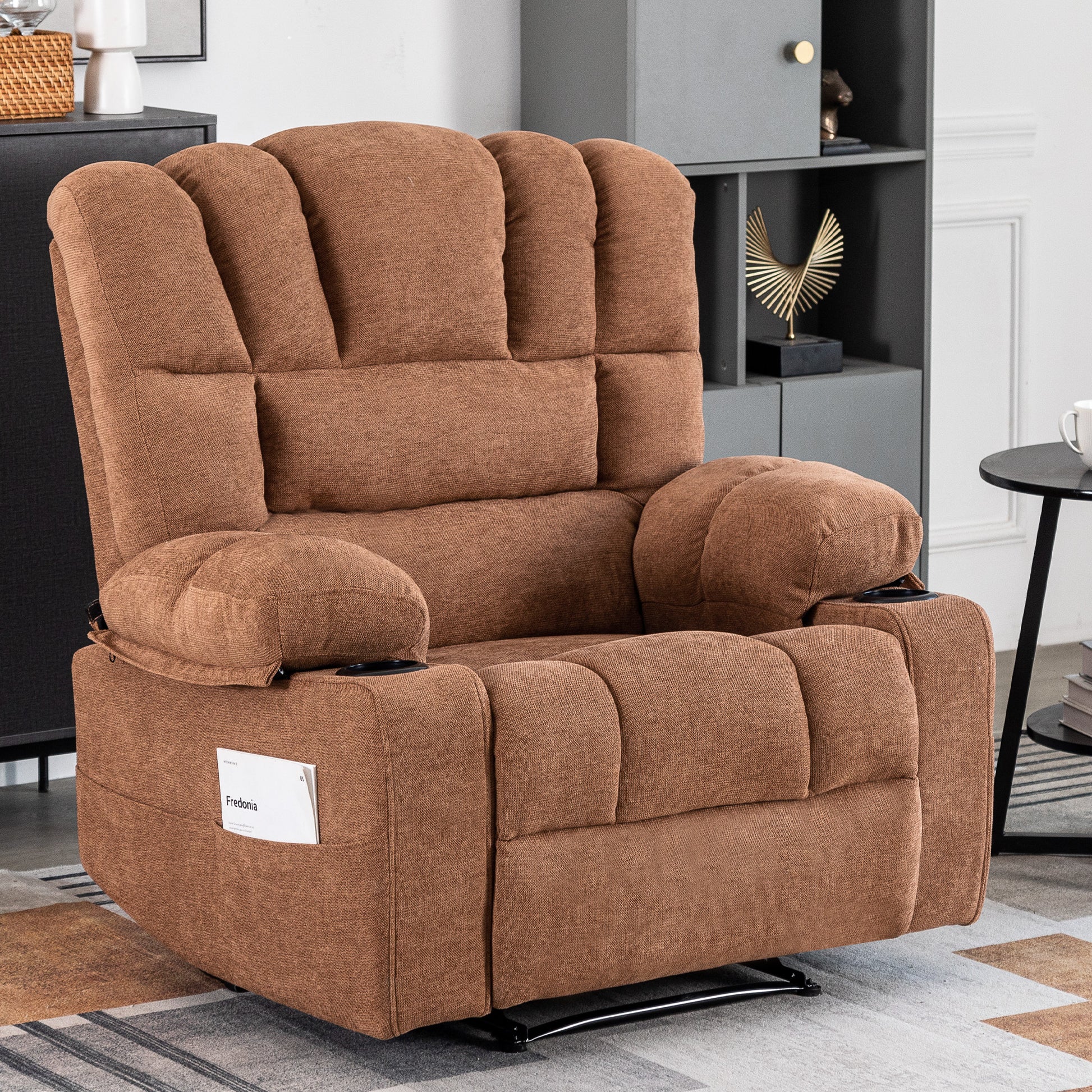 Trinny Chenille Recliner with Heat & Massage, Brown