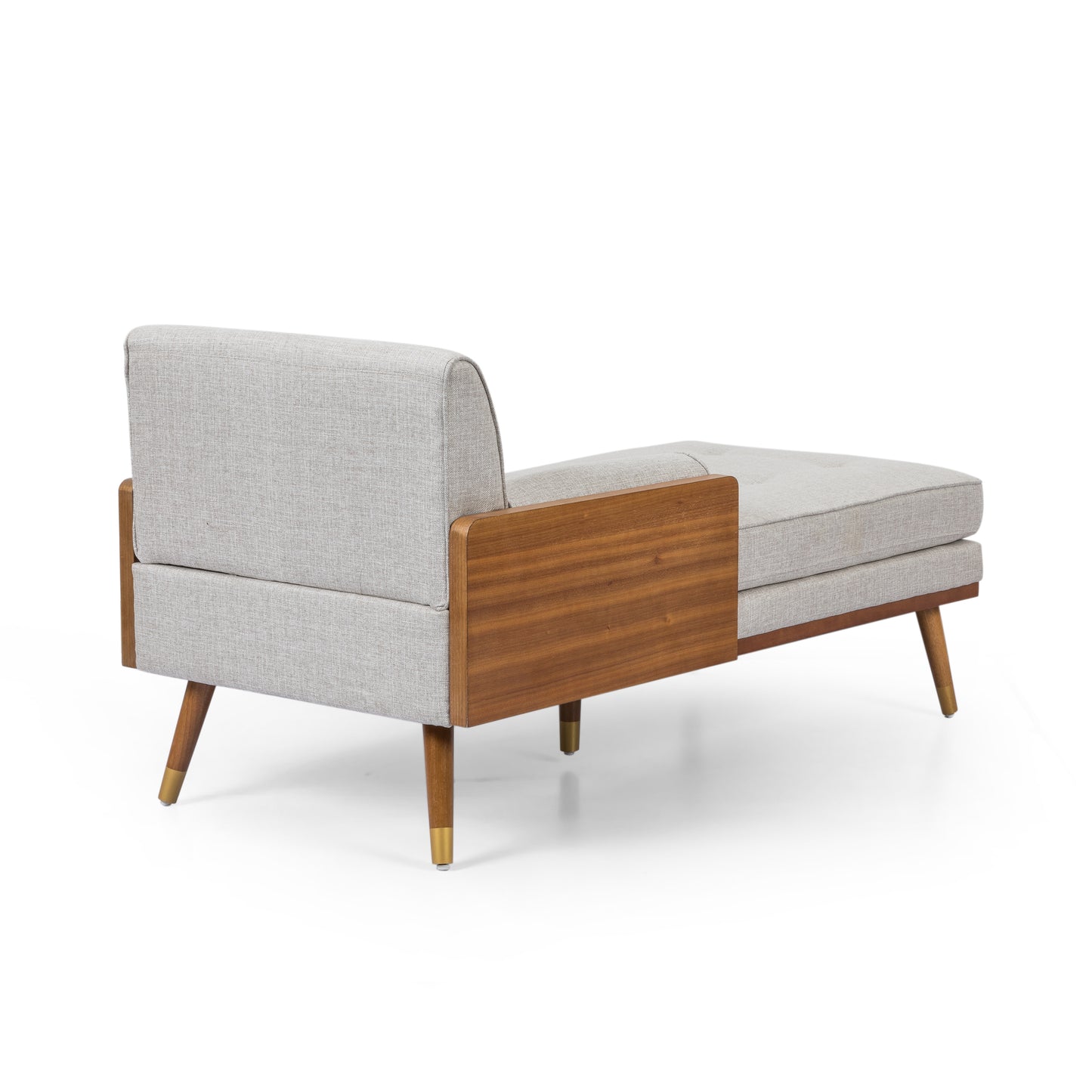 Romilly Mid-Century Modern Chaise Lounge, Beige & Walnut