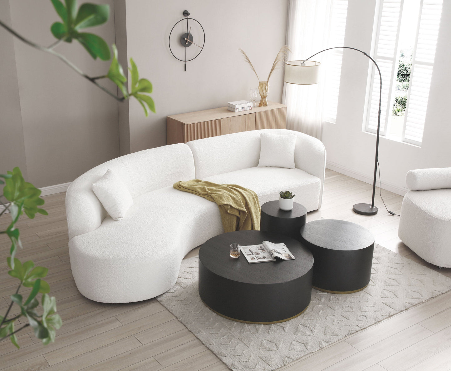 Jove Modern Curved Sectional in White Boucle