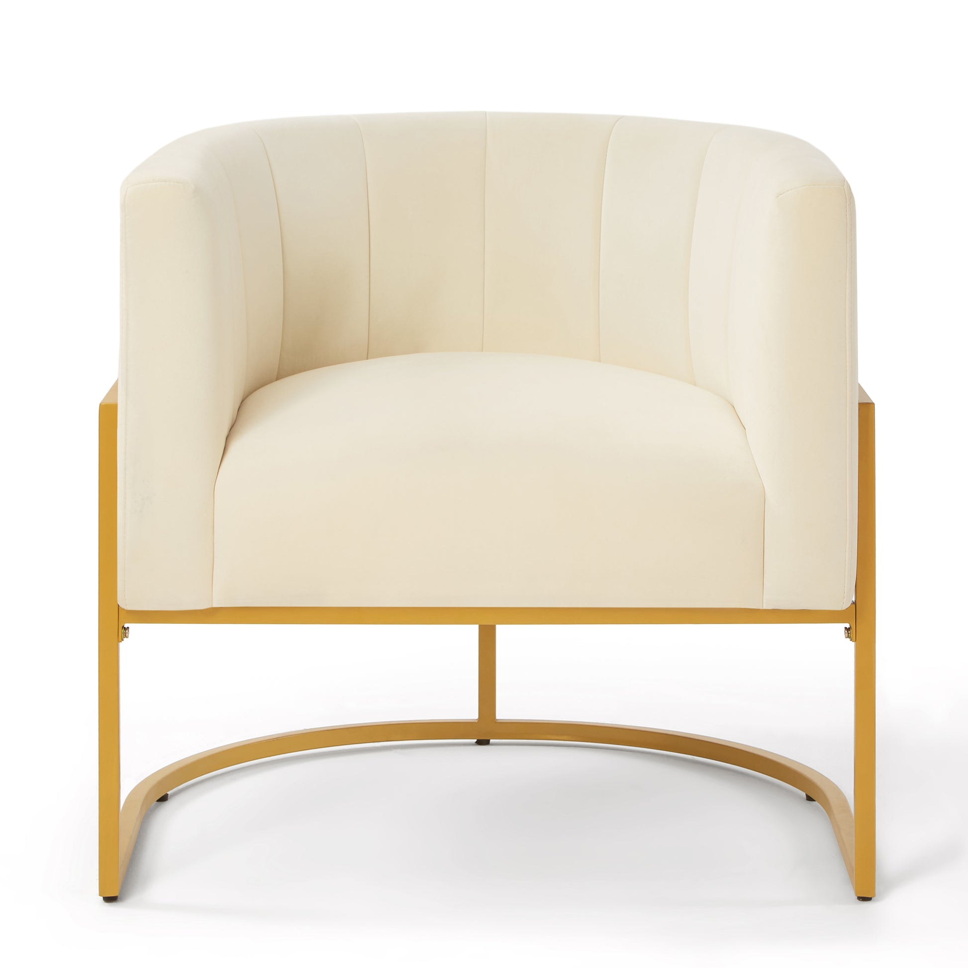 Fern Cream Upholstered Velvet Accent Chair with Golden Metal Stand and Curved Backrest