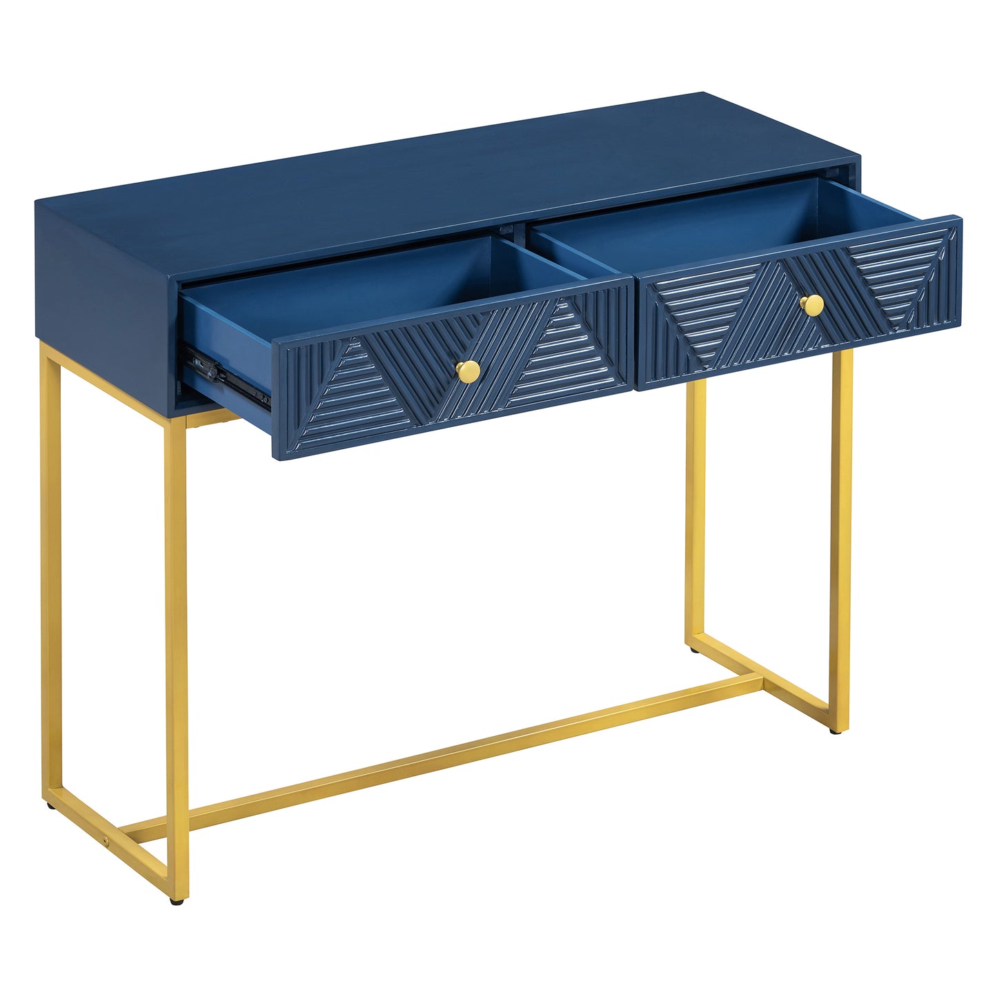 Jessalyn Modern 2-Drawer Console Table with Gold Legs, Navy