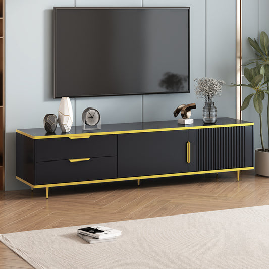 Florian Modern High Gloss TV Stand, Black & Gold