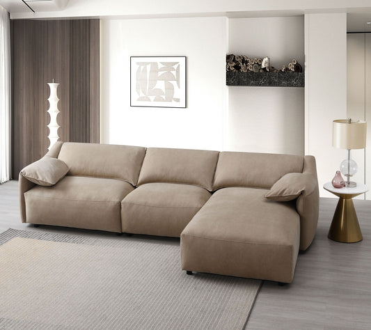 Veata Light Brown Suede Sectional Sofa with Right Hand Facing Chaise