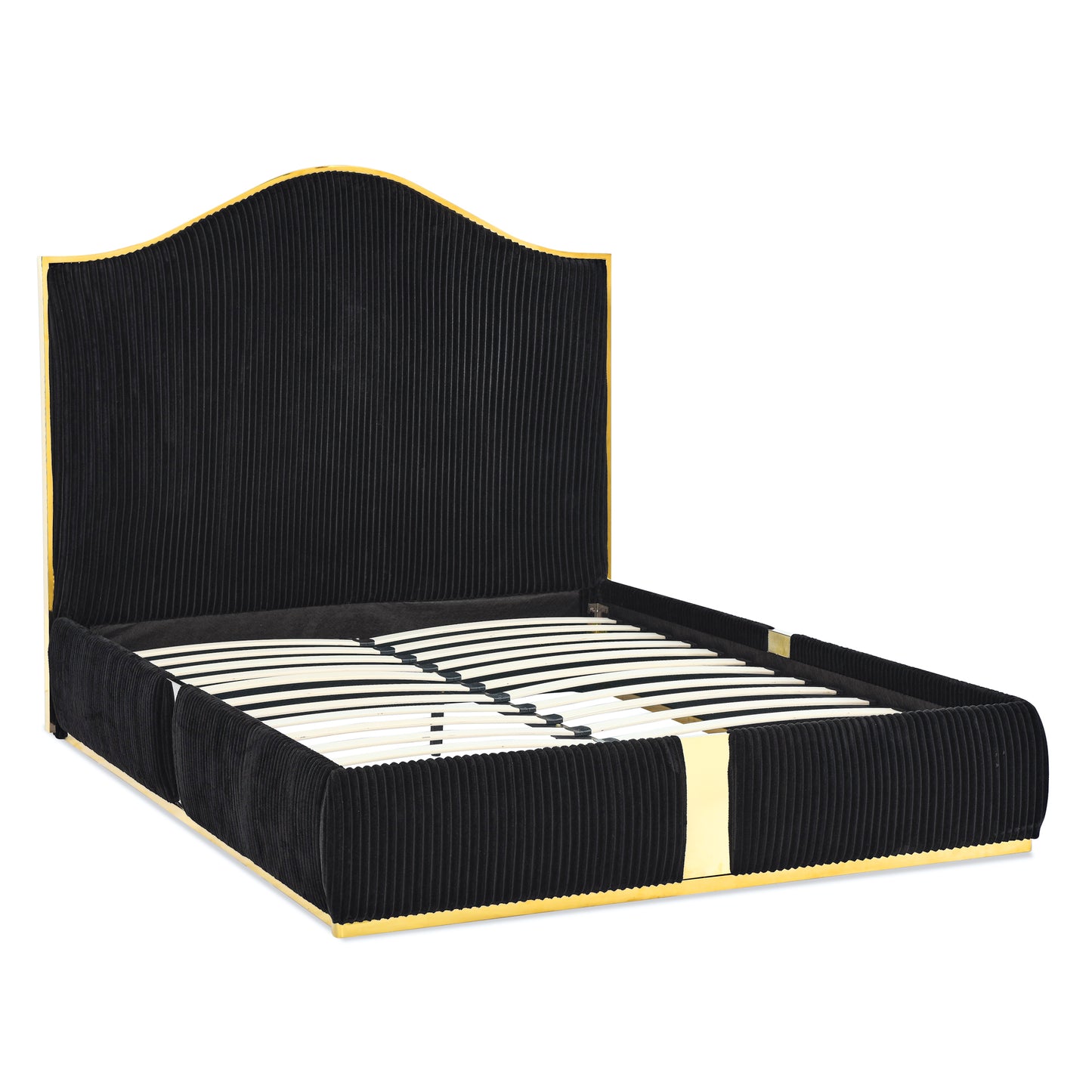 Sloane Contemporary Corduroy Upholstered Platform Bed with Gold Trim, Black