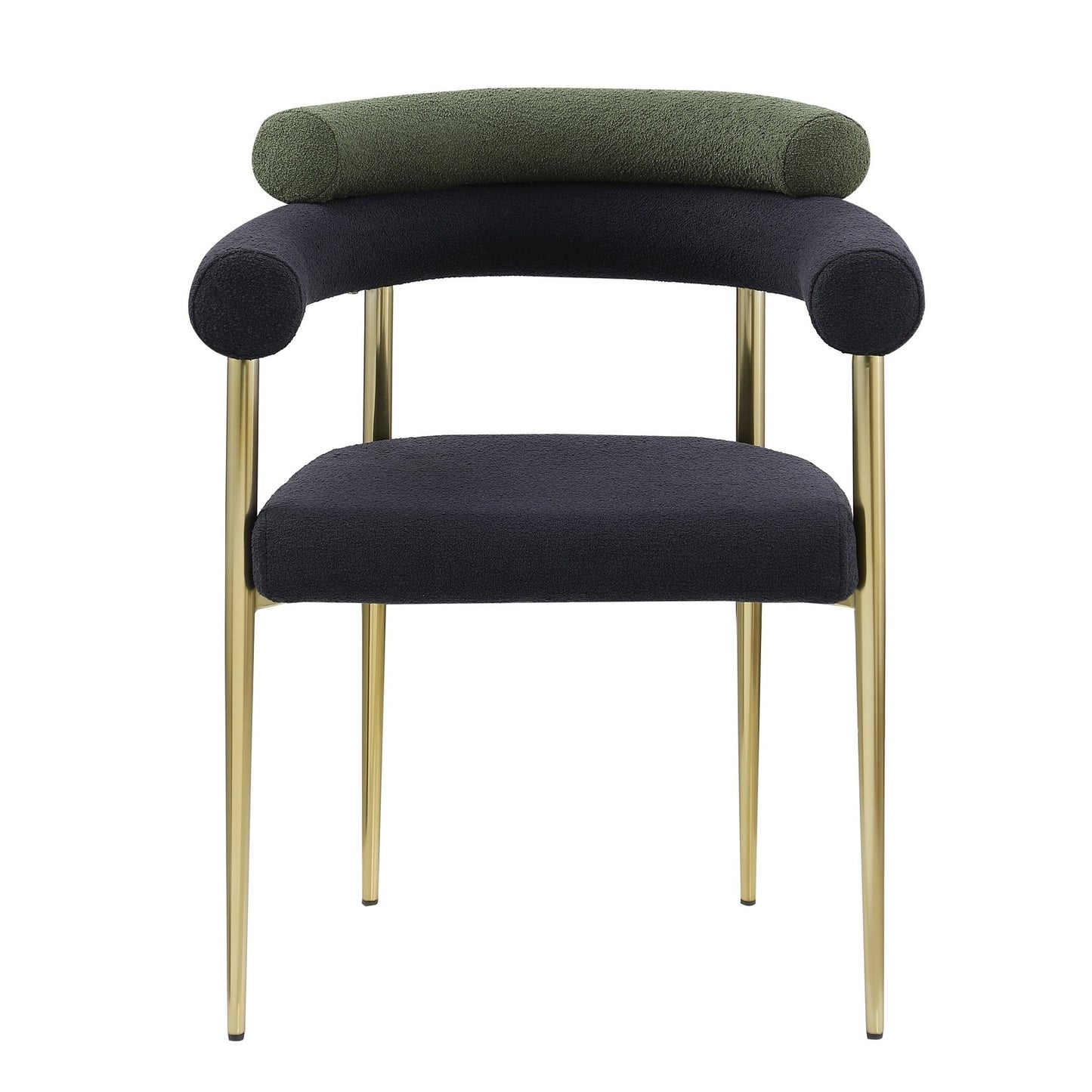 Mid-Century Modern Dining Chairs in Black & Dark Green Boucle