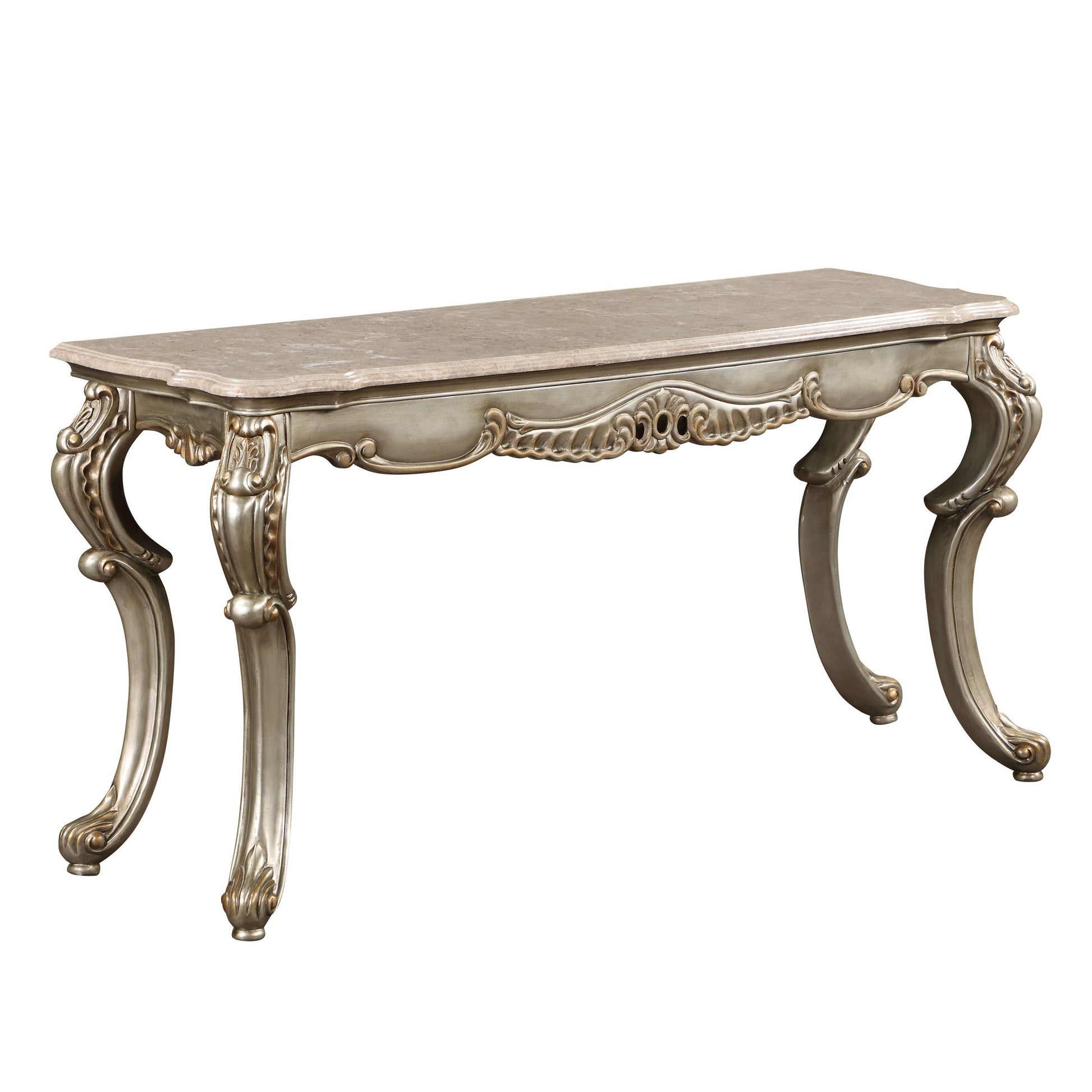 ACME Miliani Sofa Table, Natural Marble & Antique Bronze Finish LV01785