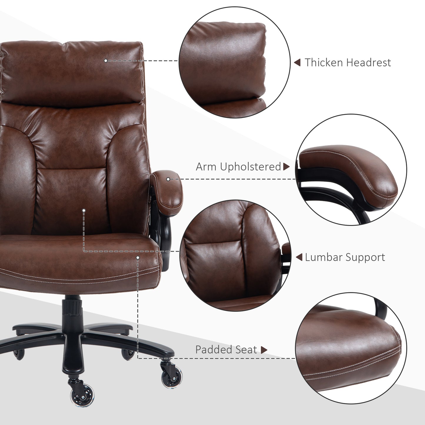 Felicity Heavy Duty PU Leather Office Chair Hold up to 400lb, Brown