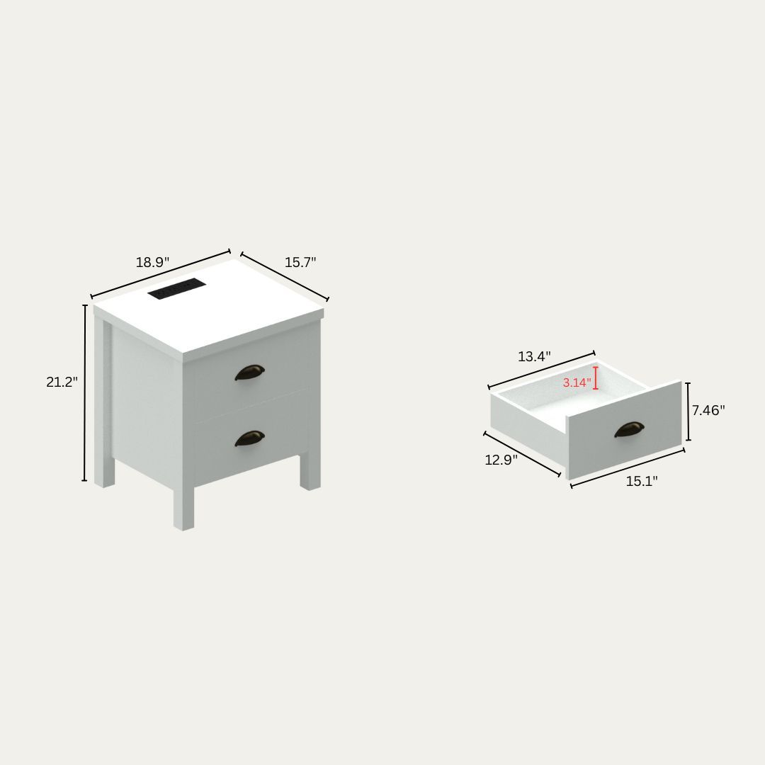 Ainsley Transitional 2-Drawer Nightstand, White