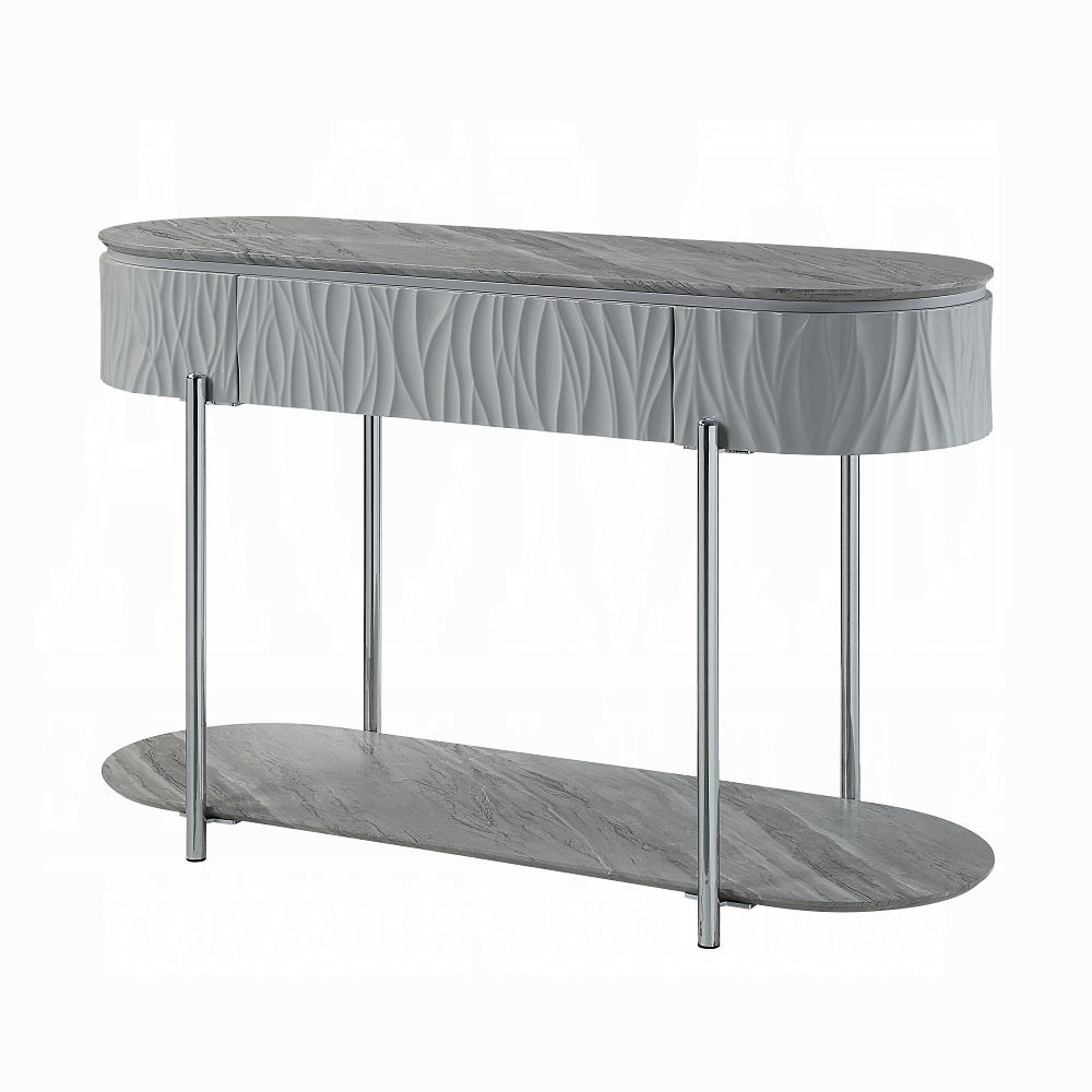 Kairo Grey High Gloss and Chrome Sofa Table with Bottom Shelf