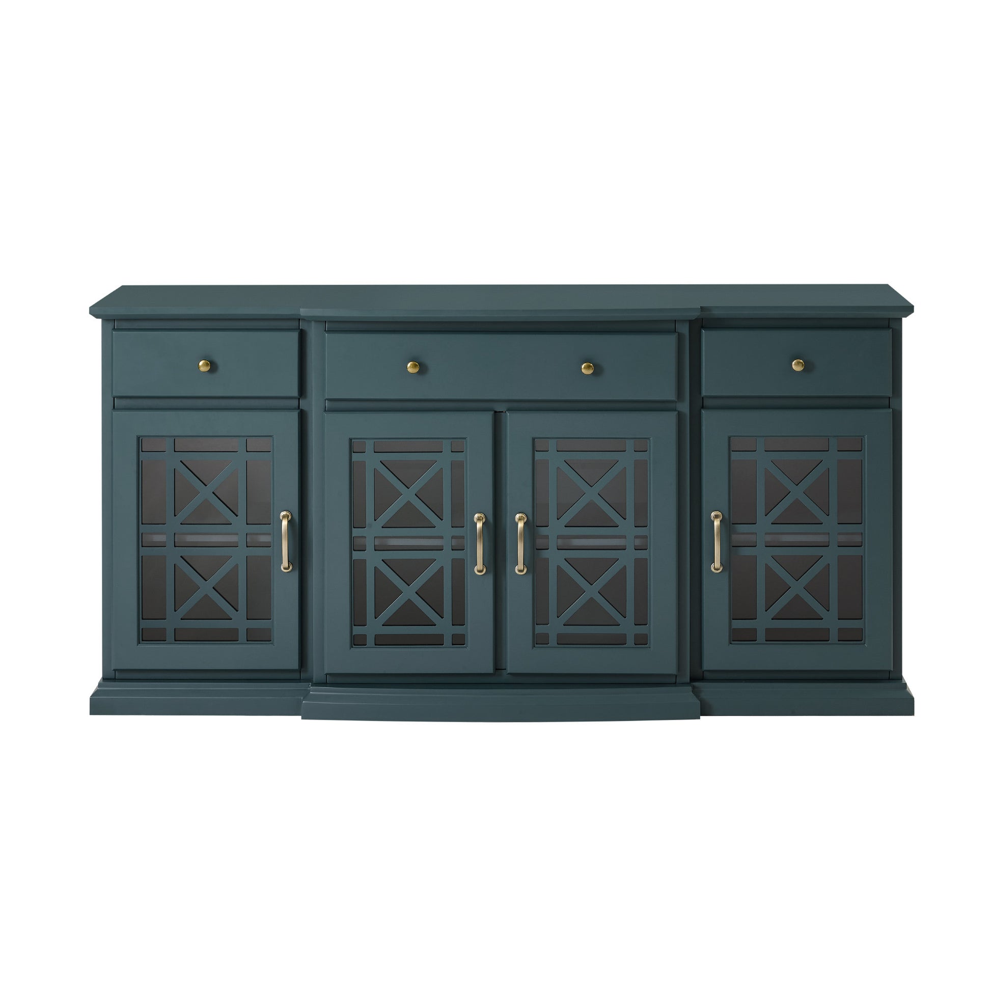 Faye Classic Fretwork Detailed Glass-Door Sideboard - Dark Teal