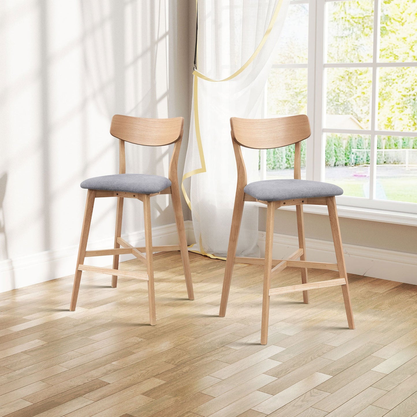 Gemma Mid-Century Modern Bar Stools Set of 2 Oak