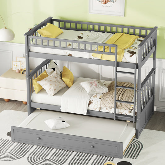 Carter Twin over Twin Bunk Bed with Twin Size Trundle, Convertible Beds, Gray