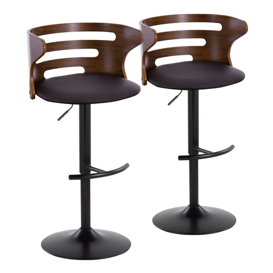 Cosi Mid-Century Modern Bar Stools with Leatherette Padded Seat Set of 2 Walnut