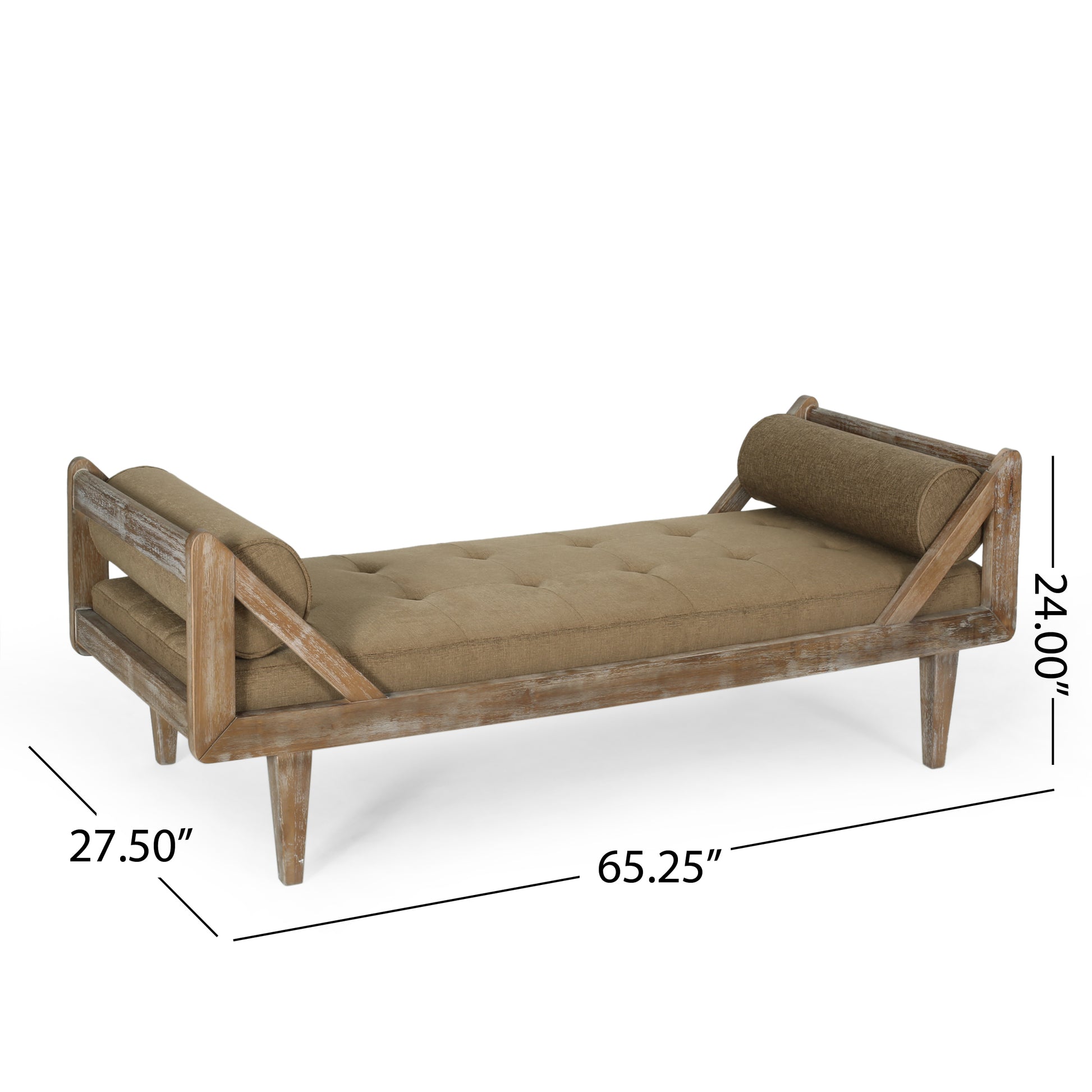 Jorja Rustic Wooden Framed Chaise Lounge with Beige Cushion