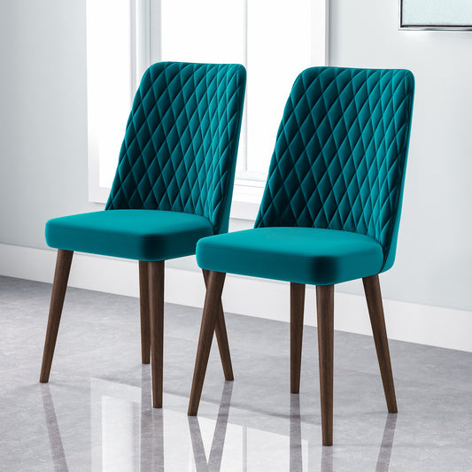 Katie Mid-Century Modern Velvet Dining Chair Set of 2 Teal