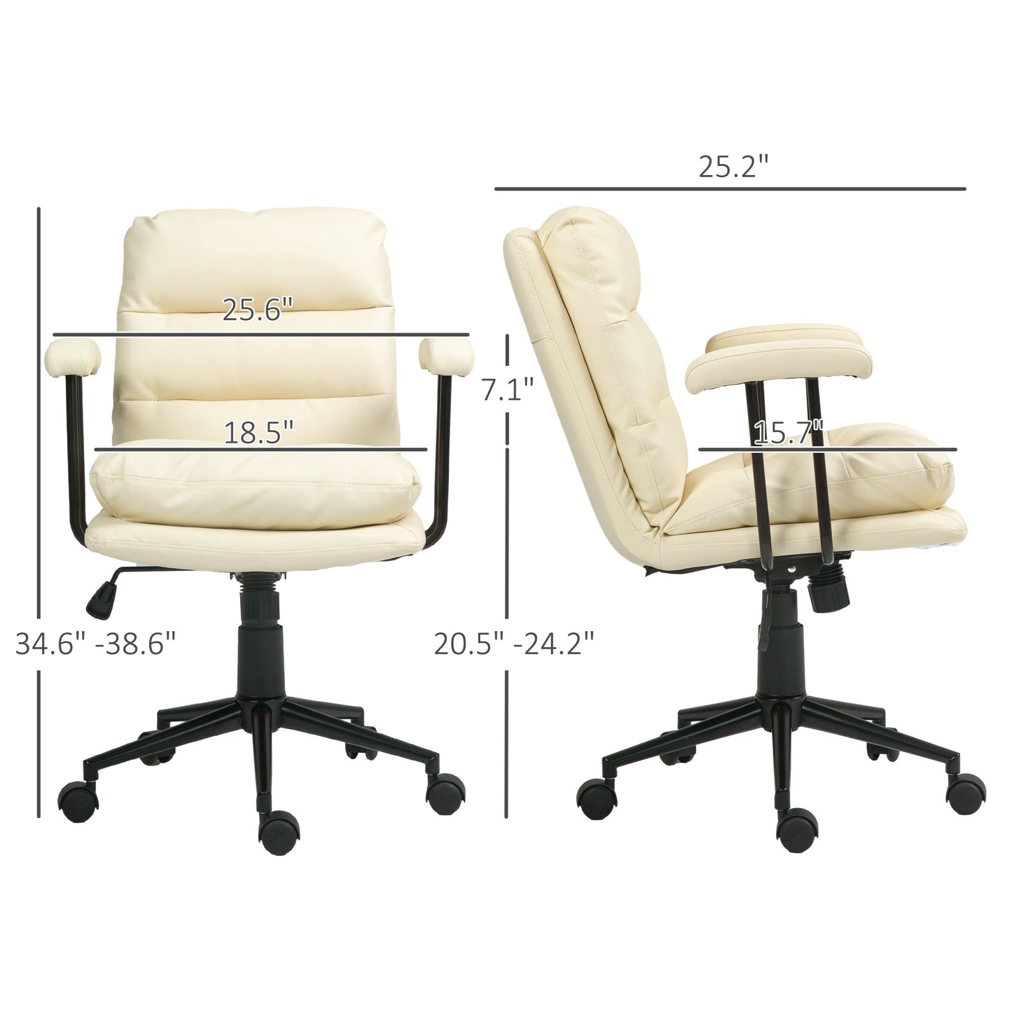 Bart PU Leather Office Chair with Double Padded Seat, Beige