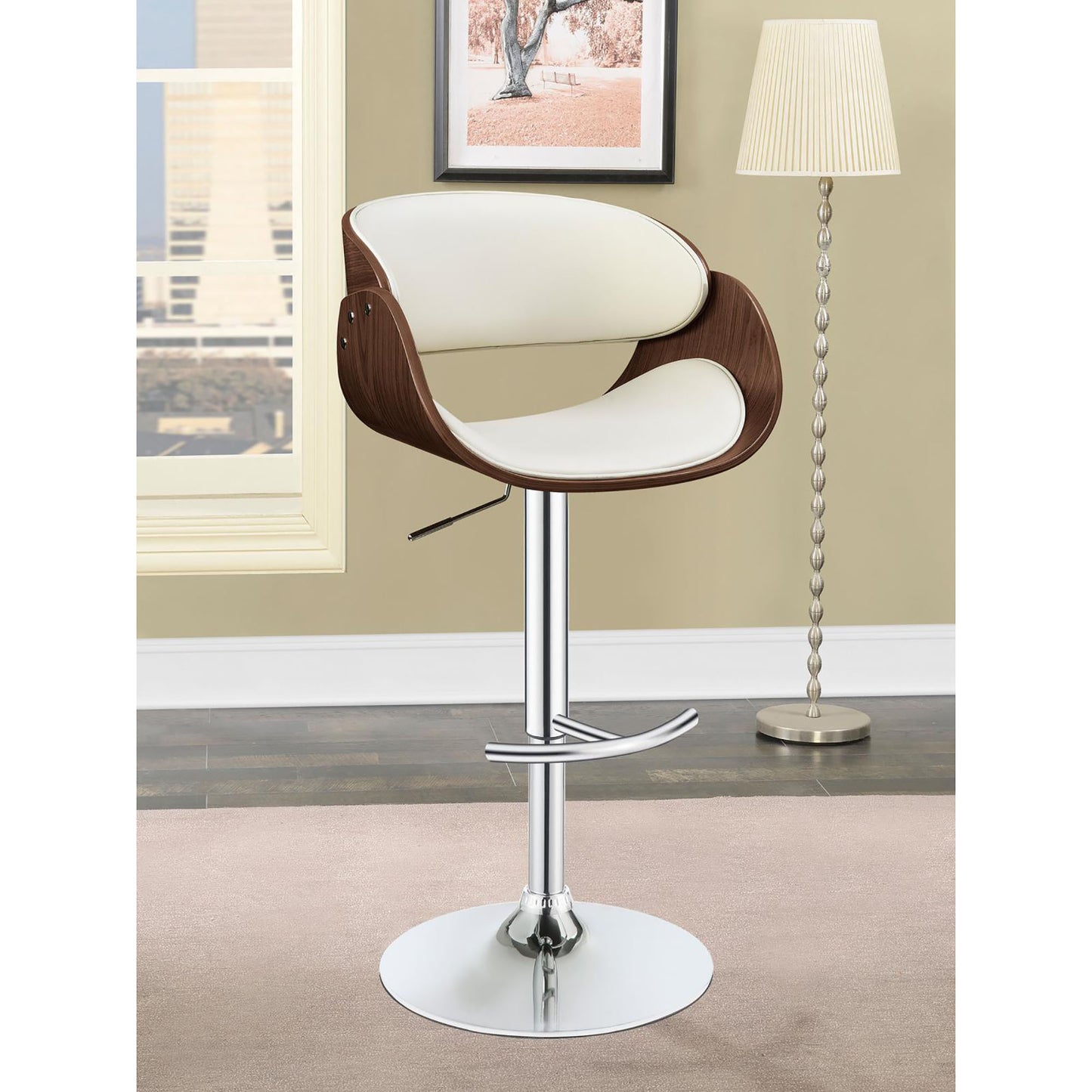 Noelani Ecru and Chrome Adjustable Bar Stool Set of 1