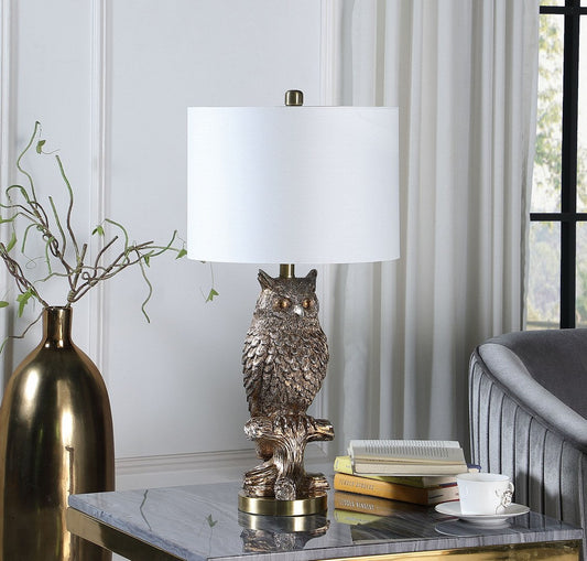 27.5' Silver Owl on A Branch Resin Table Lamp