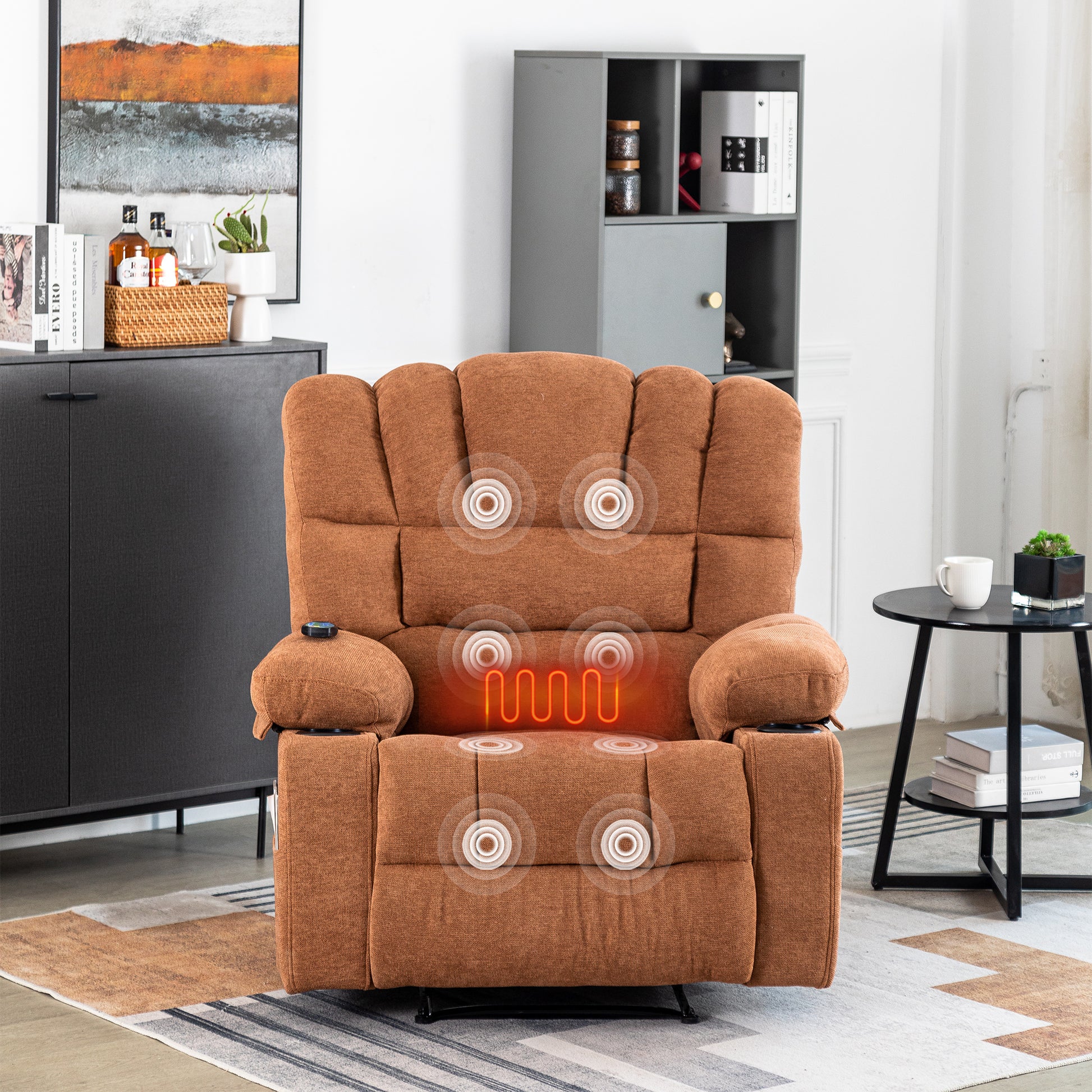 Trinny Chenille Recliner with Heat & Massage, Brown