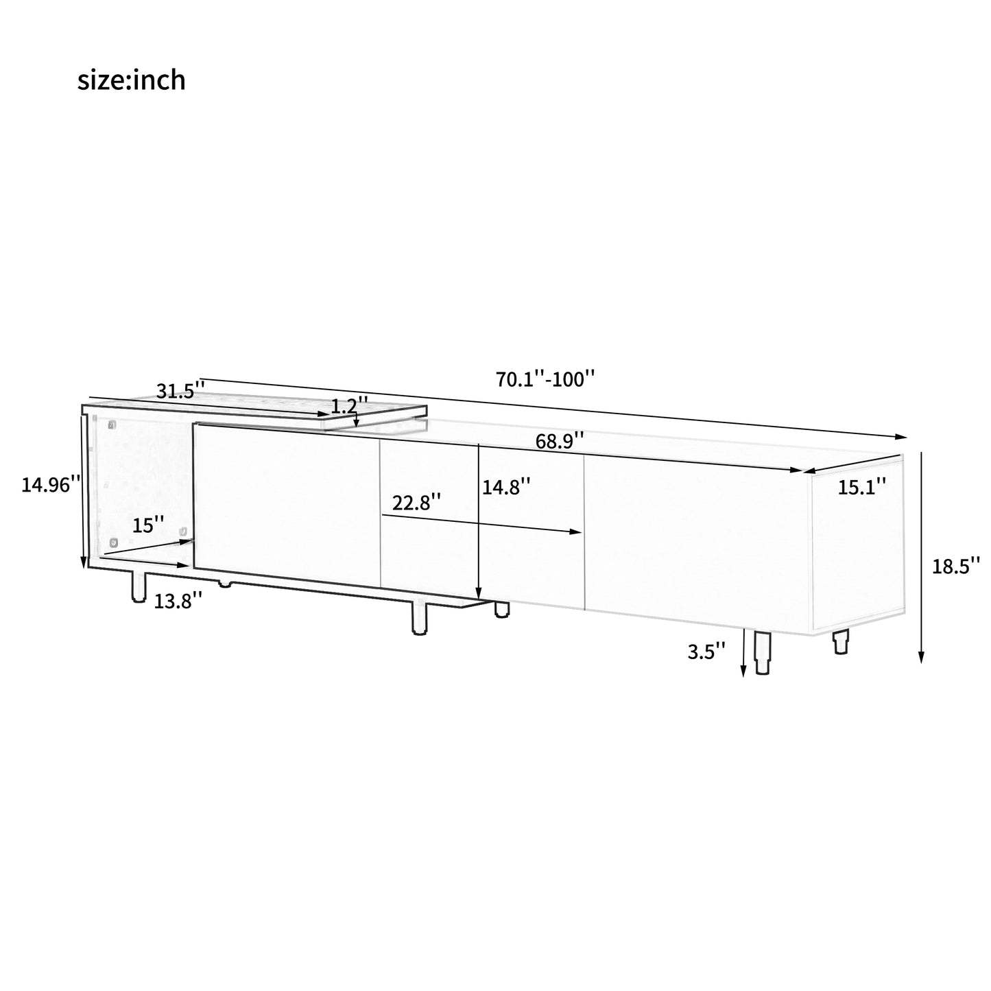 Grover 70' Modern High Gloss TV Stand, White & Black