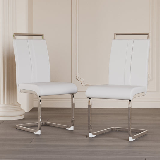 Astrid Modern PU Leather Side Chairs with Silver Legs, White