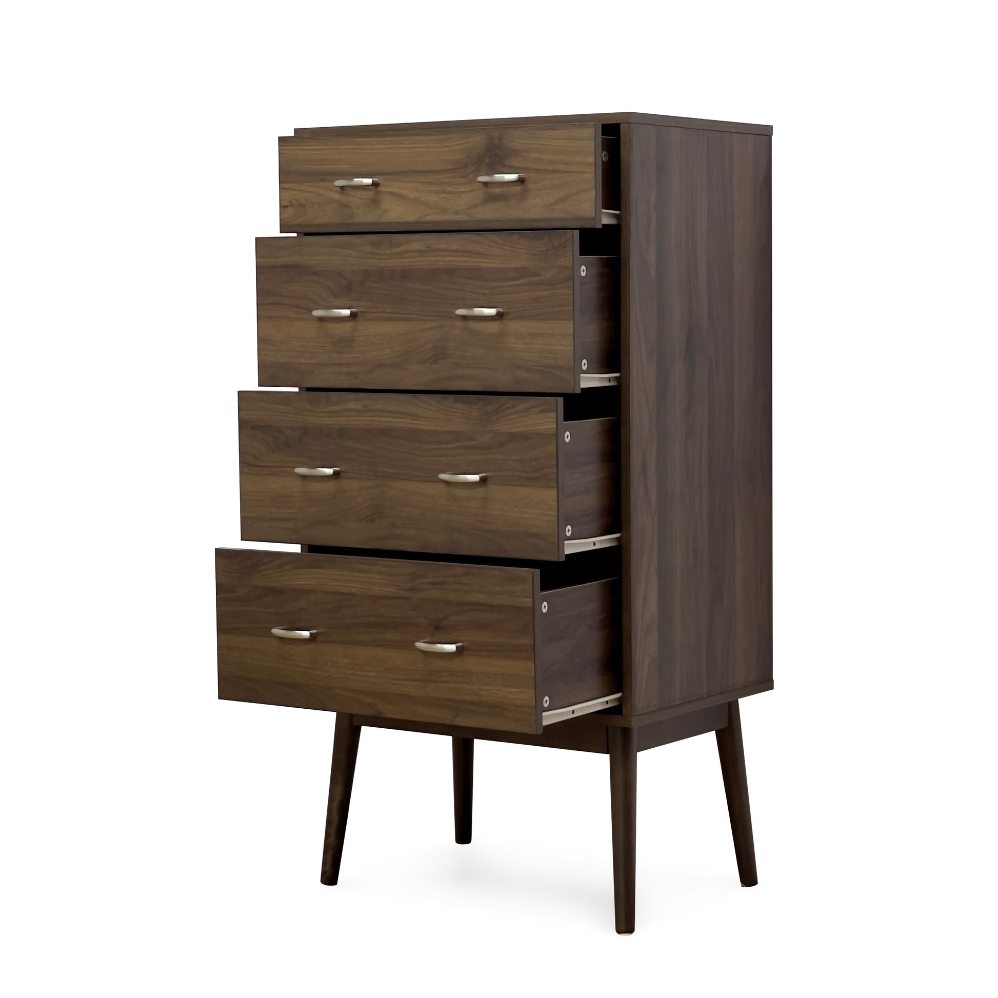 Nissa Mid-Century Modern 4-Drawer Chest, Walnut