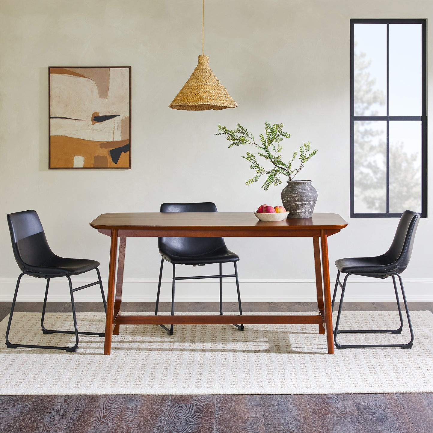 Marlene Mid-Century Modern Modern Dining Table with Trestle Base, Walnut Veneer