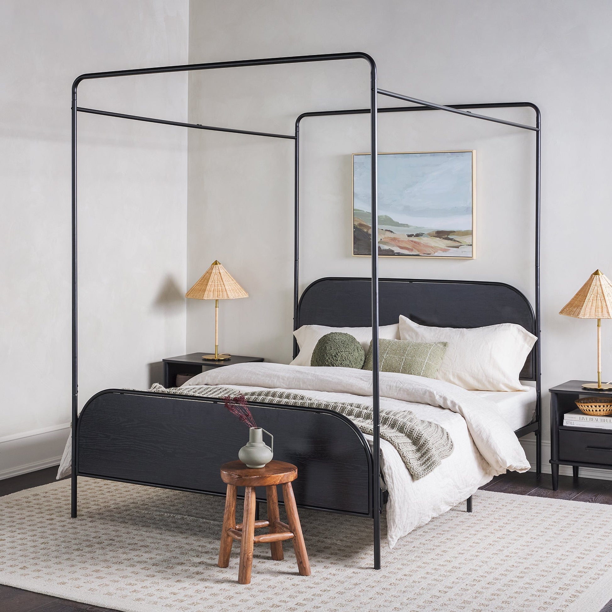 Bailey Modern Queen Metal and Wood Canopy Bed – Black