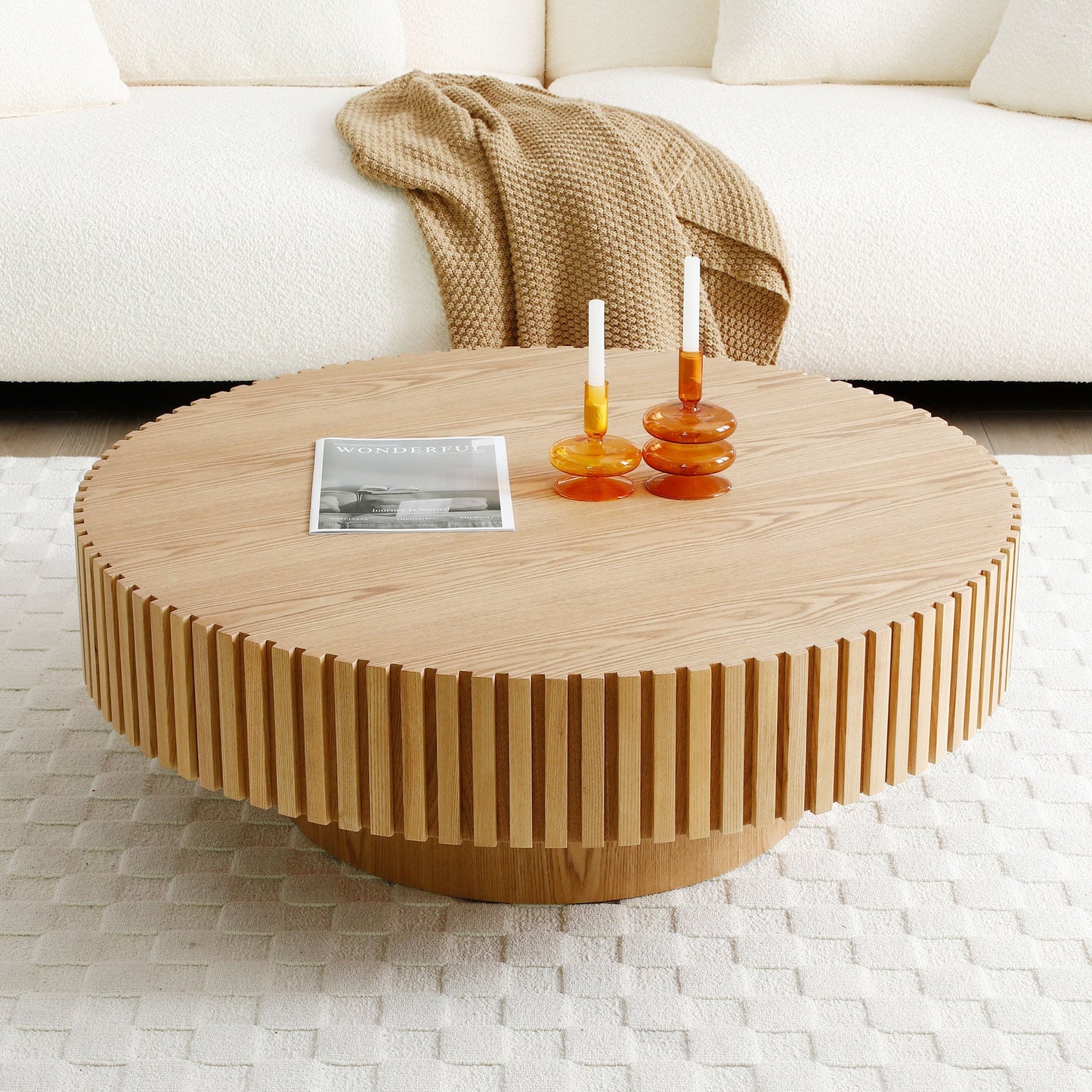 Nola Modern Handcrafted Drum Coffee Table, Natural