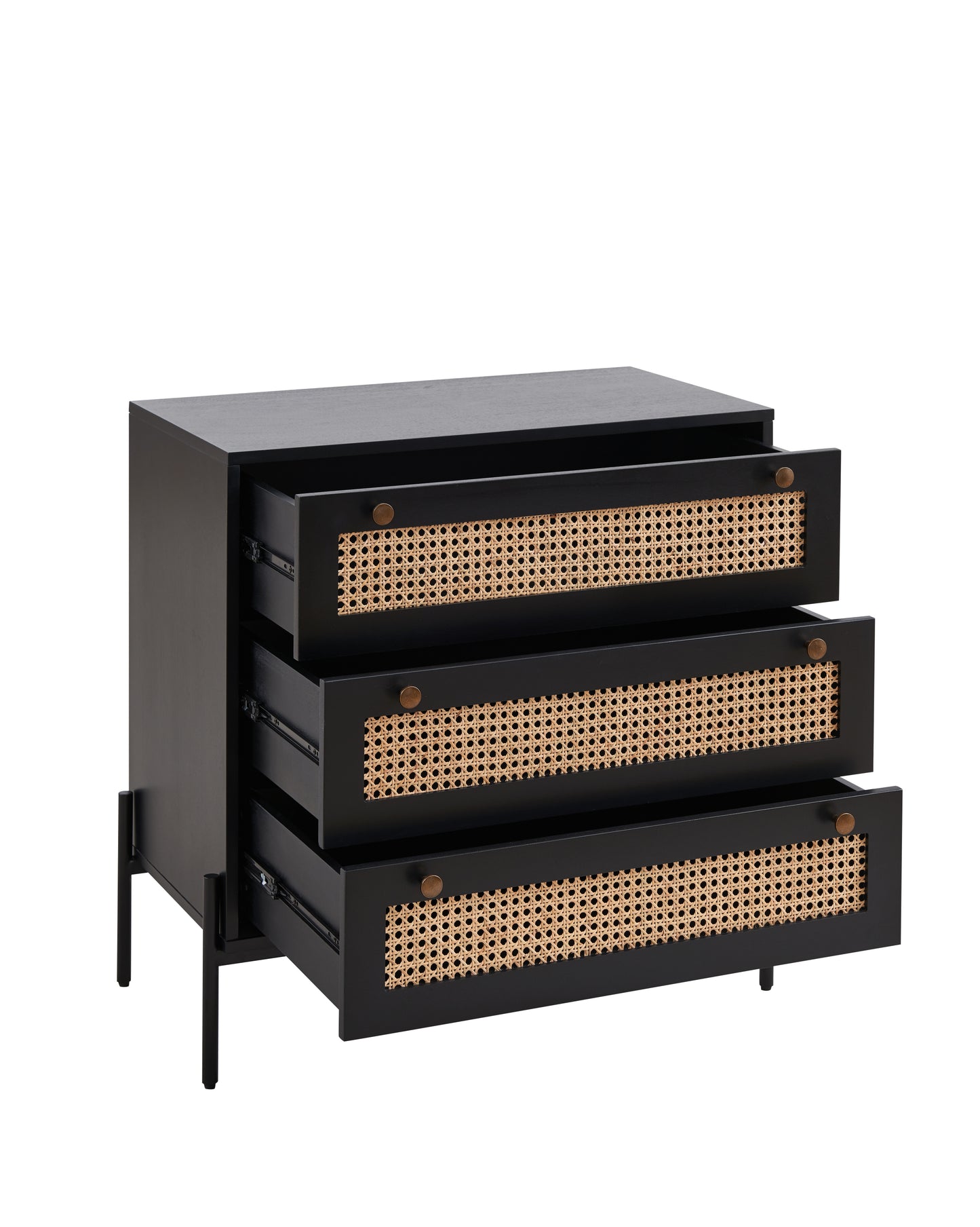 Ingrid Mid-Century Modern Cabinet, Black & Rattan