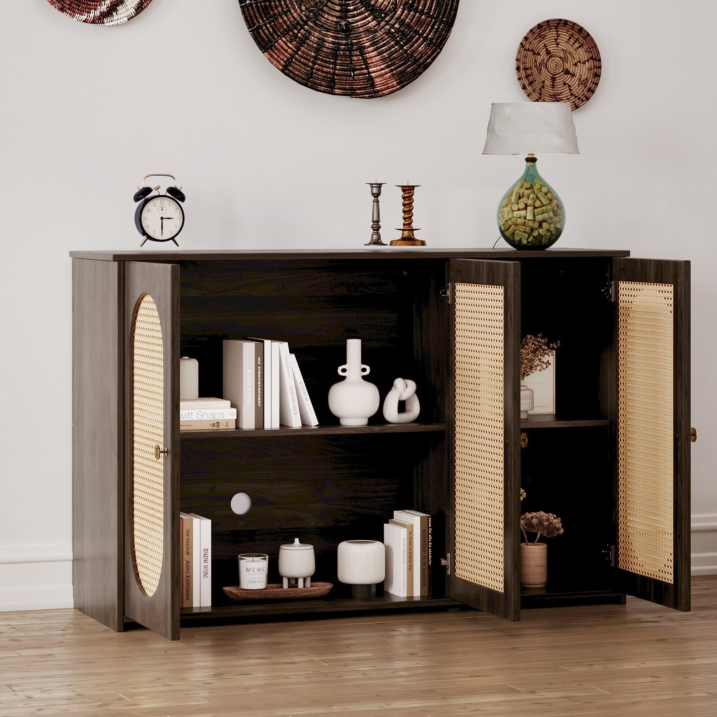 Blyth 3-Door Sideboard with Rattan Doors, Brown