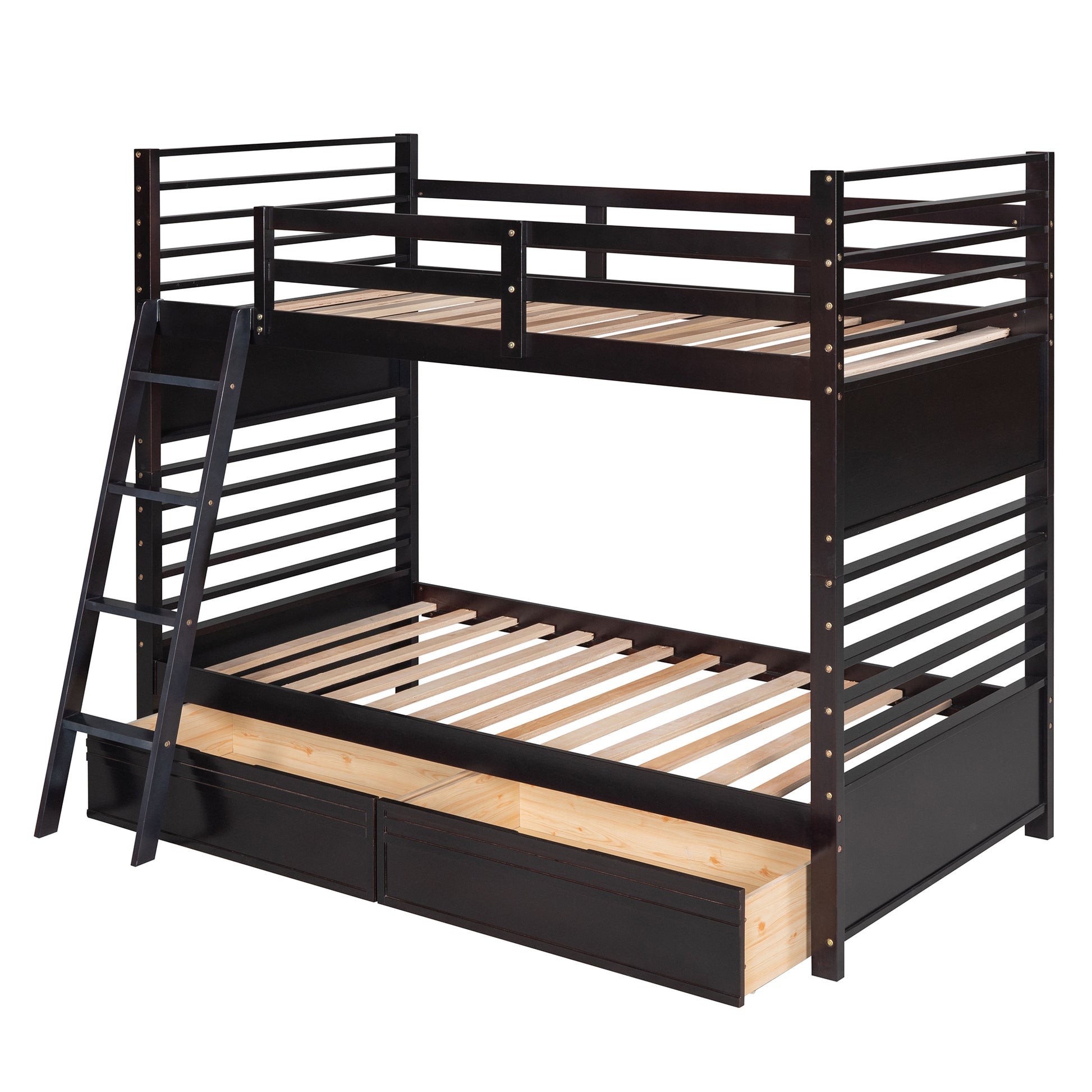 Rachel Twin over Twin Wood Bunk Bed with Two Drawers - Espresso