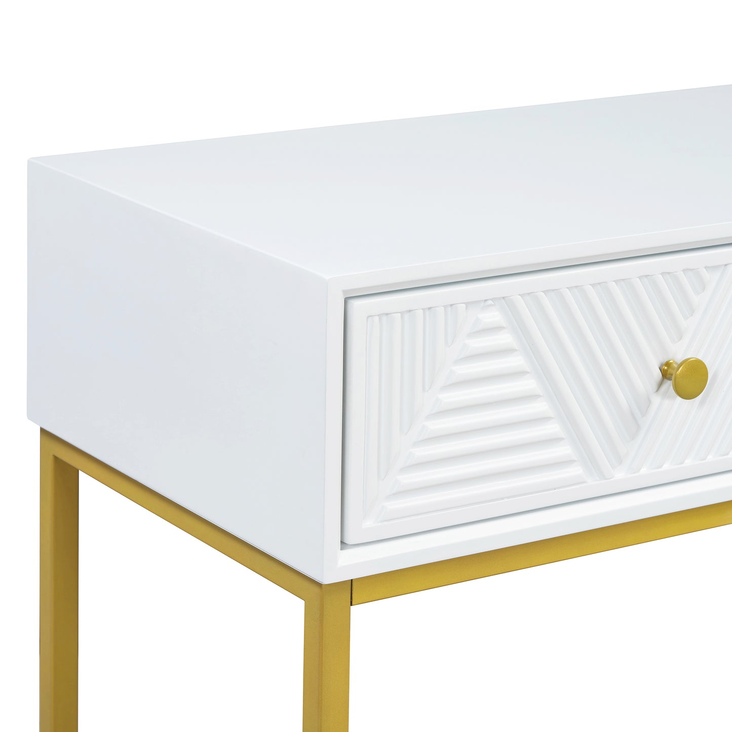 Jessalyn Modern 2-Drawer Console Table with Gold Legs, White