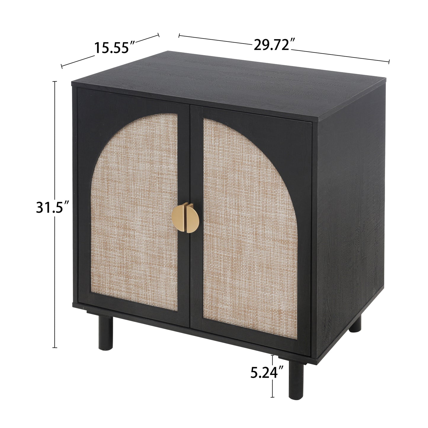 Rune Mid-Century Modern Cabinet with Rattan Doors, Black