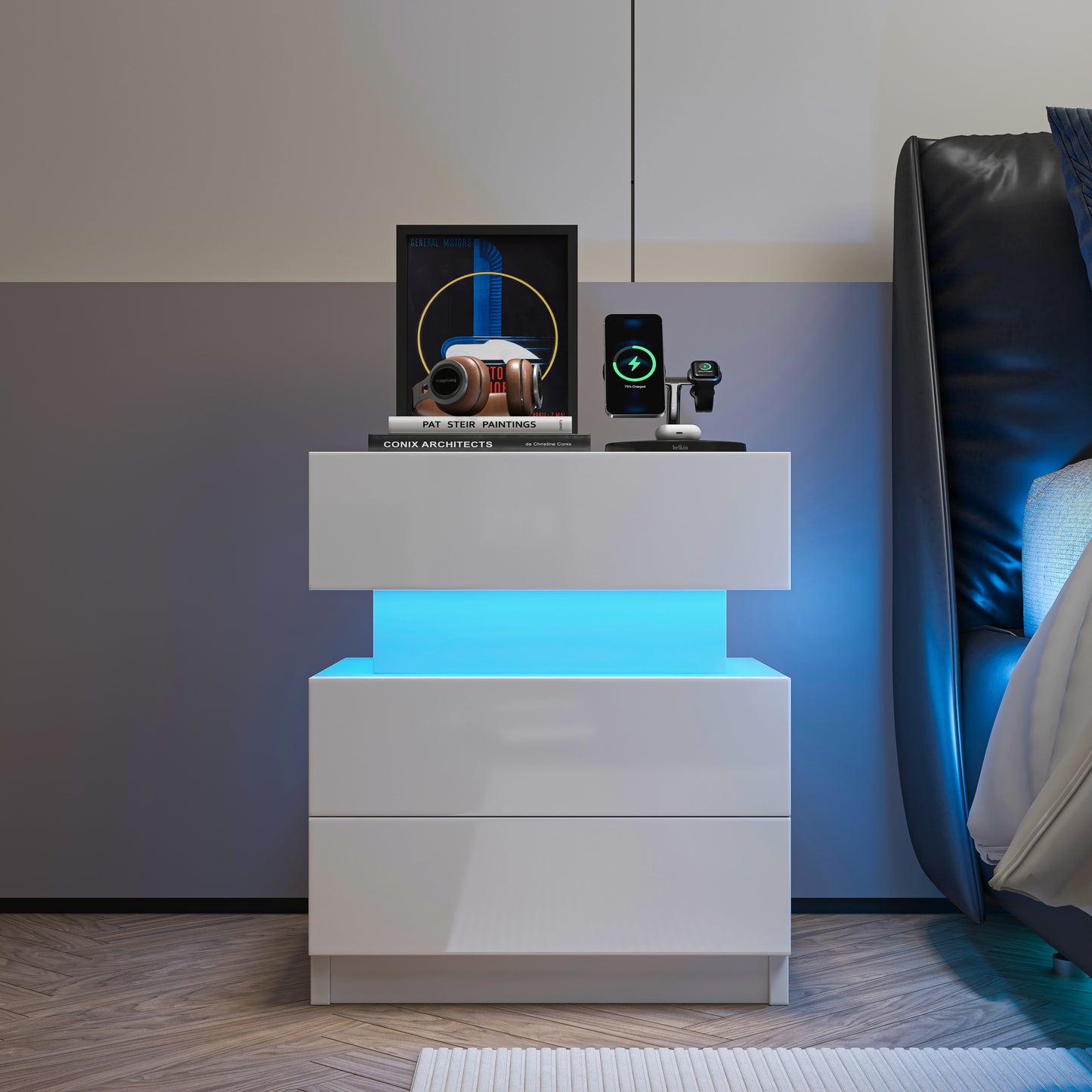 Aspen Modern White Nightstand with Led Lights