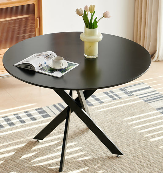 Keturah 47.2" Round Mid-Century Modern Dining Table, Black